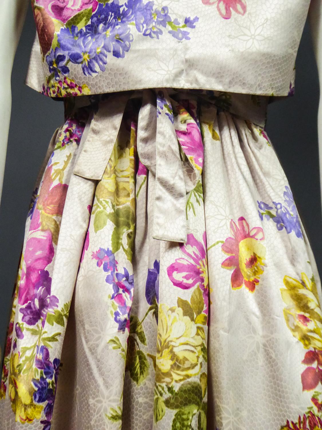 A French Dress and Jacket in Lustrous Printed Satin Silk Circa 1970  For Sale 8