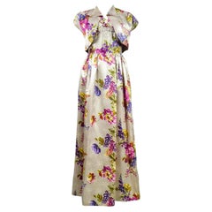 A French Dress and Jacket in Lustrous Printed Satin Silk Circa 1970