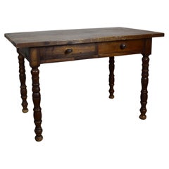 French Early 1900s Wooden Farmhouse Table with Two Drawers