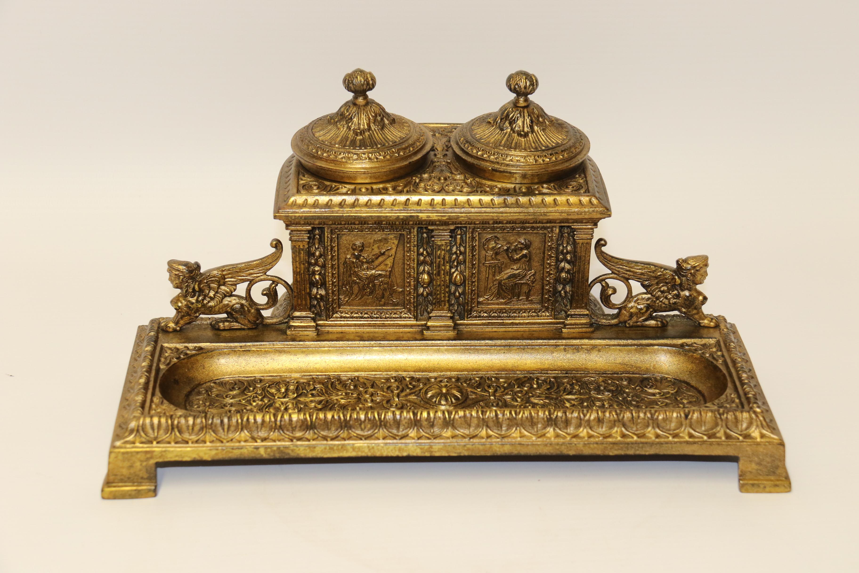 French Early 19th Century Bronze Grecian Style Pen and Ink Stand, circa 1830 For Sale 12