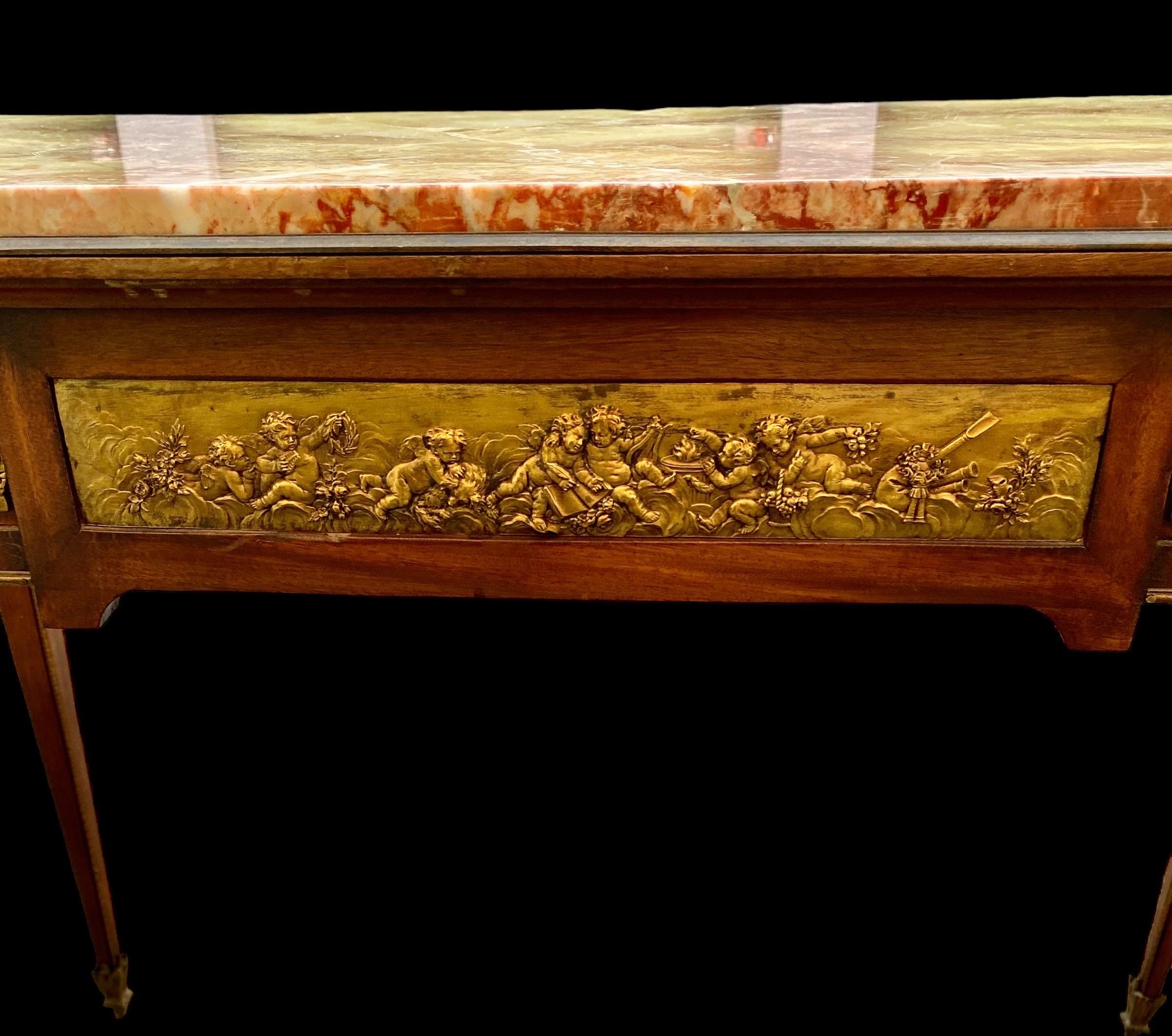 French Early 20th C. Louis XVI St. Mahogany, Ormolu and Marble Console Table 5
