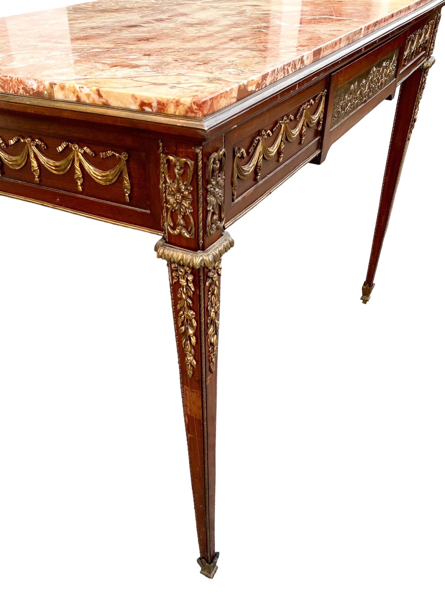French Early 20th C. Louis XVI St. Mahogany, Ormolu and Marble Console Table For Sale 10