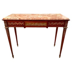 French Early 20th C. Louis XVI St. Mahogany, Ormolu and Marble Console Table