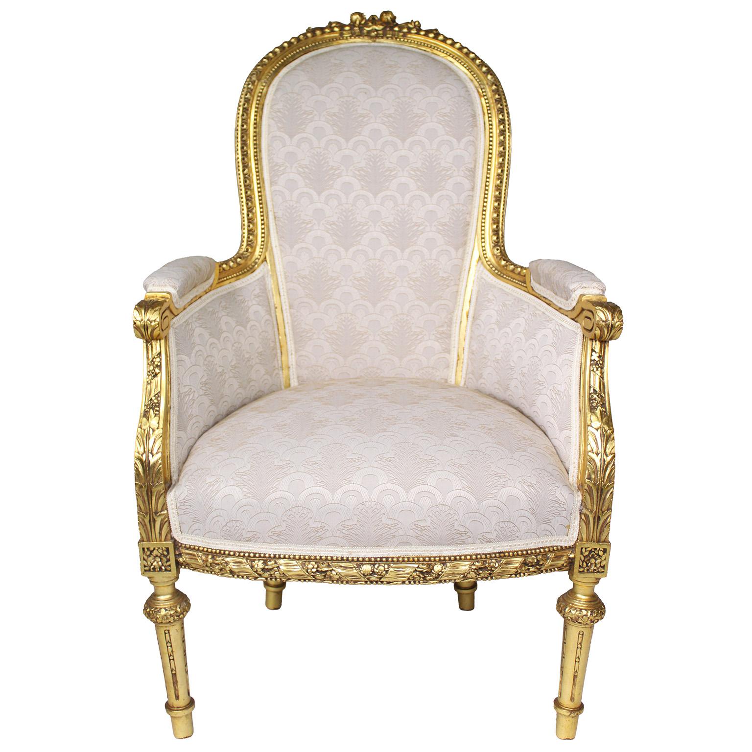 Französische 9-teilige Salon-Suite im Louis-XVI-Stil aus geschnitztem Giltholz, Anfang des 20. im Angebot 7
