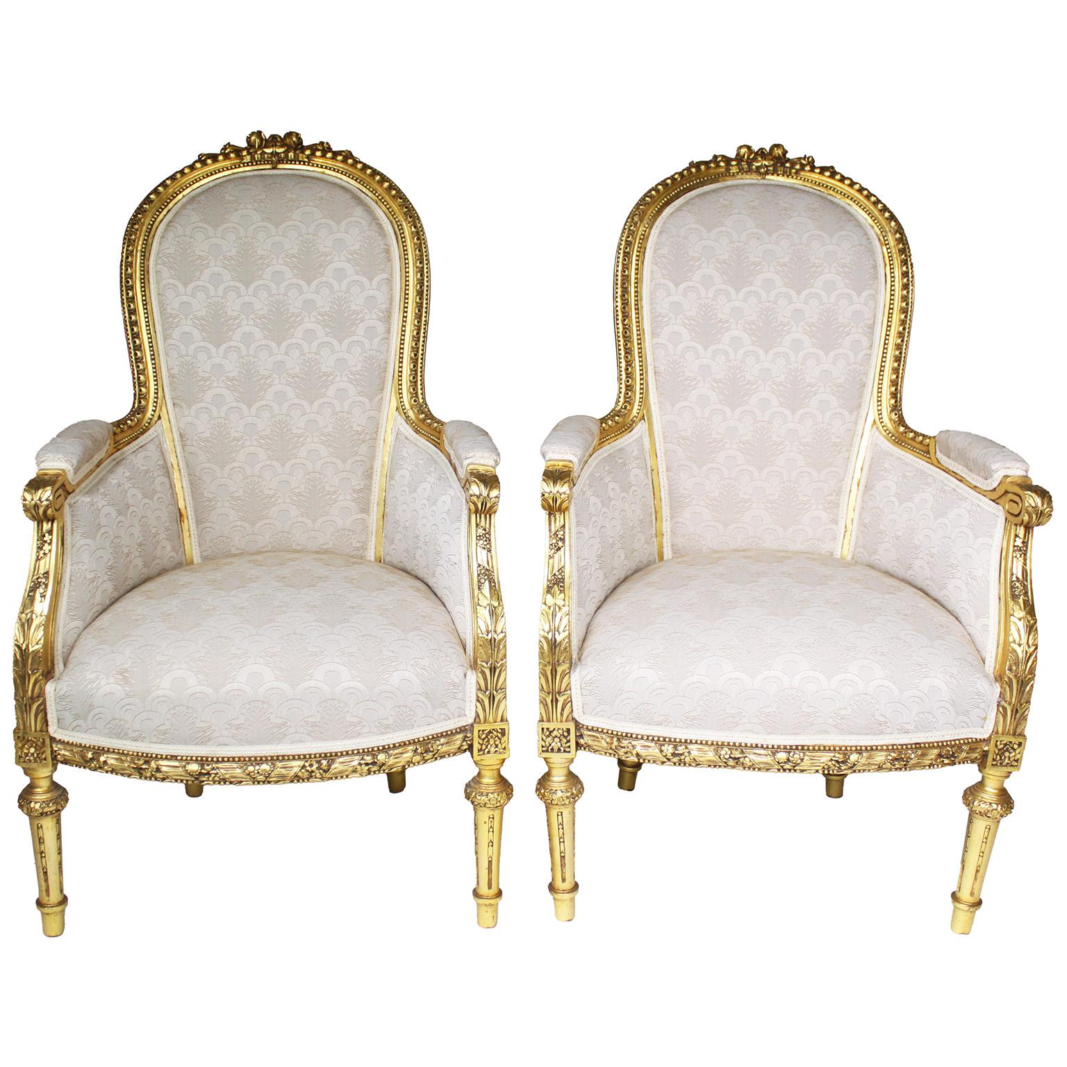Französische 9-teilige Salon-Suite im Louis-XVI-Stil aus geschnitztem Giltholz, Anfang des 20. (Louis XVI.) im Angebot