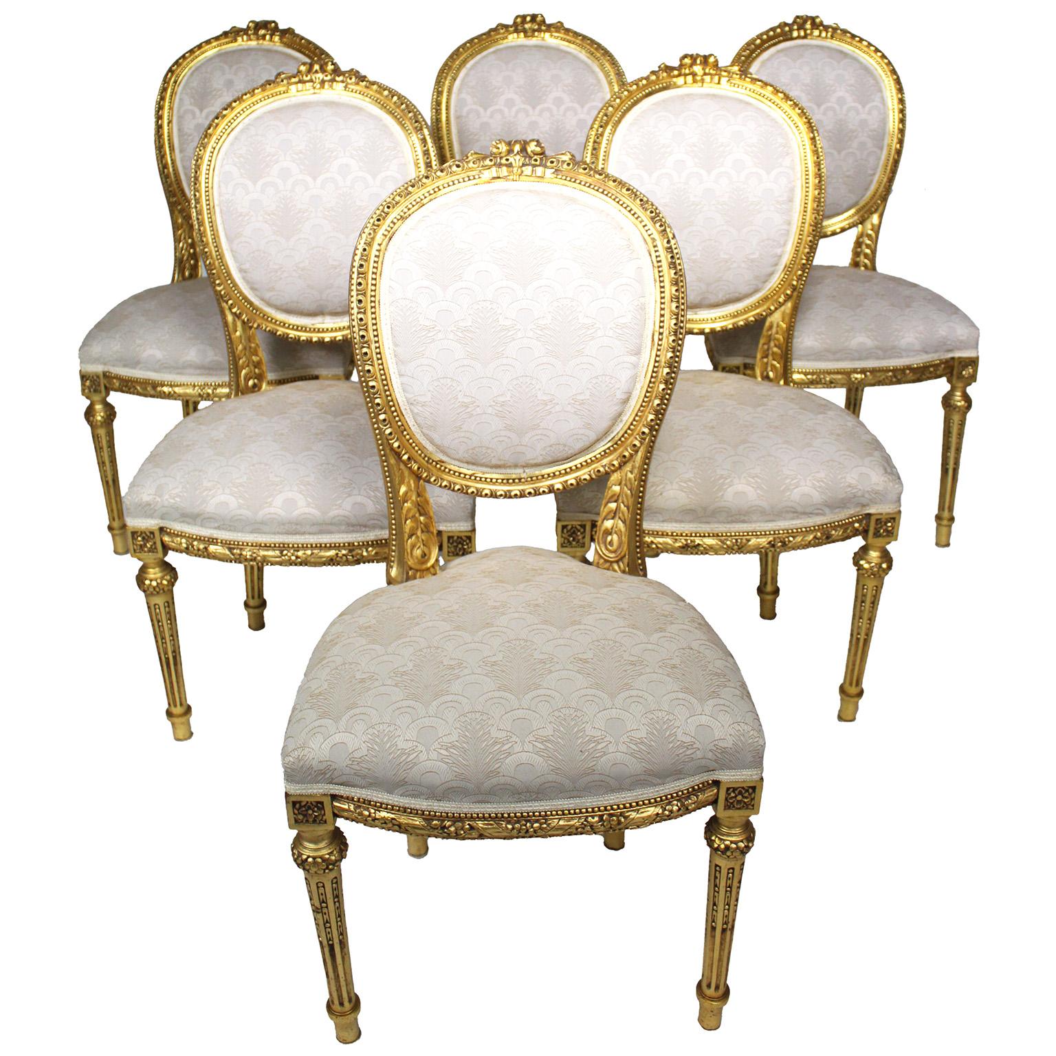 Französische 9-teilige Salon-Suite im Louis-XVI-Stil aus geschnitztem Giltholz, Anfang des 20. im Zustand „Gut“ im Angebot in Los Angeles, CA