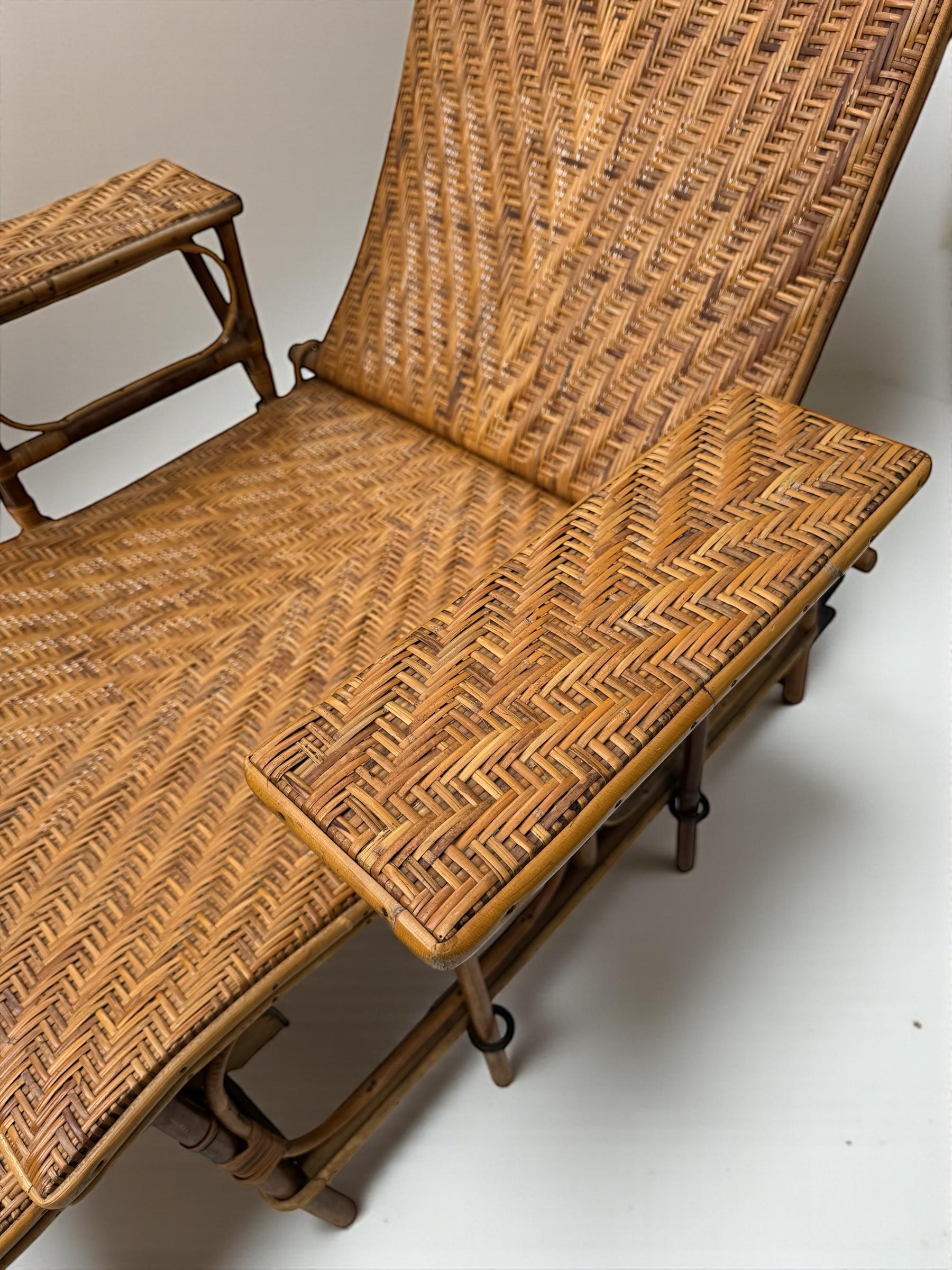 A.C.C., 20e siècle Chaise longue à vapeur en bambou et canne en vente 2