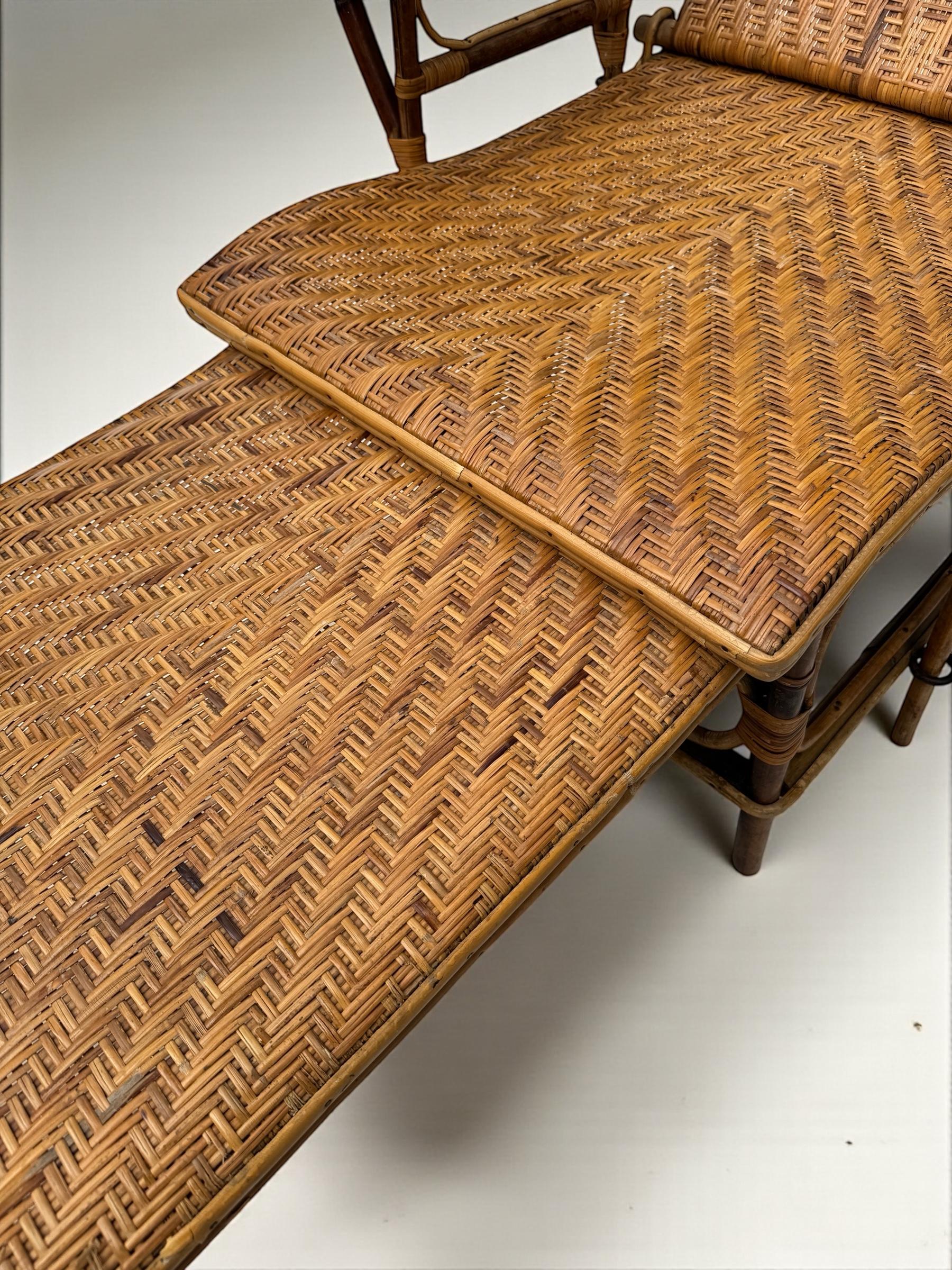 A.C.C., 20e siècle Chaise longue à vapeur en bambou et canne en vente 3