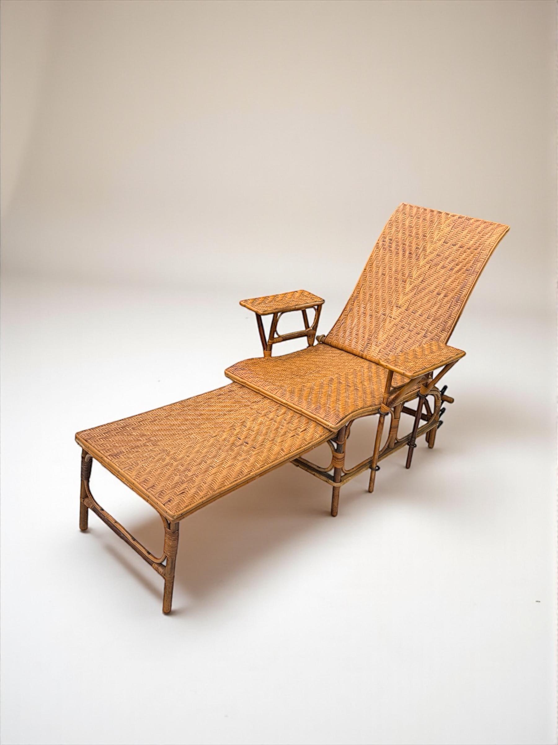 A.C.C., 20e siècle Chaise longue à vapeur en bambou et canne en vente 4