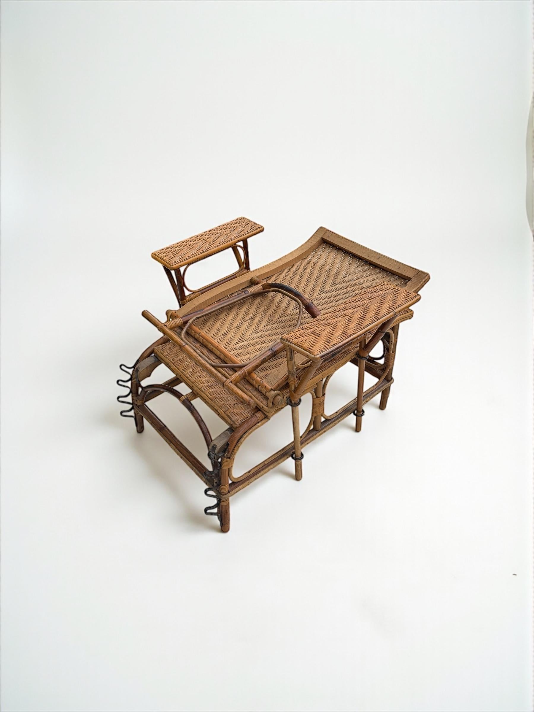 A.C.C., 20e siècle Chaise longue à vapeur en bambou et canne en vente 5