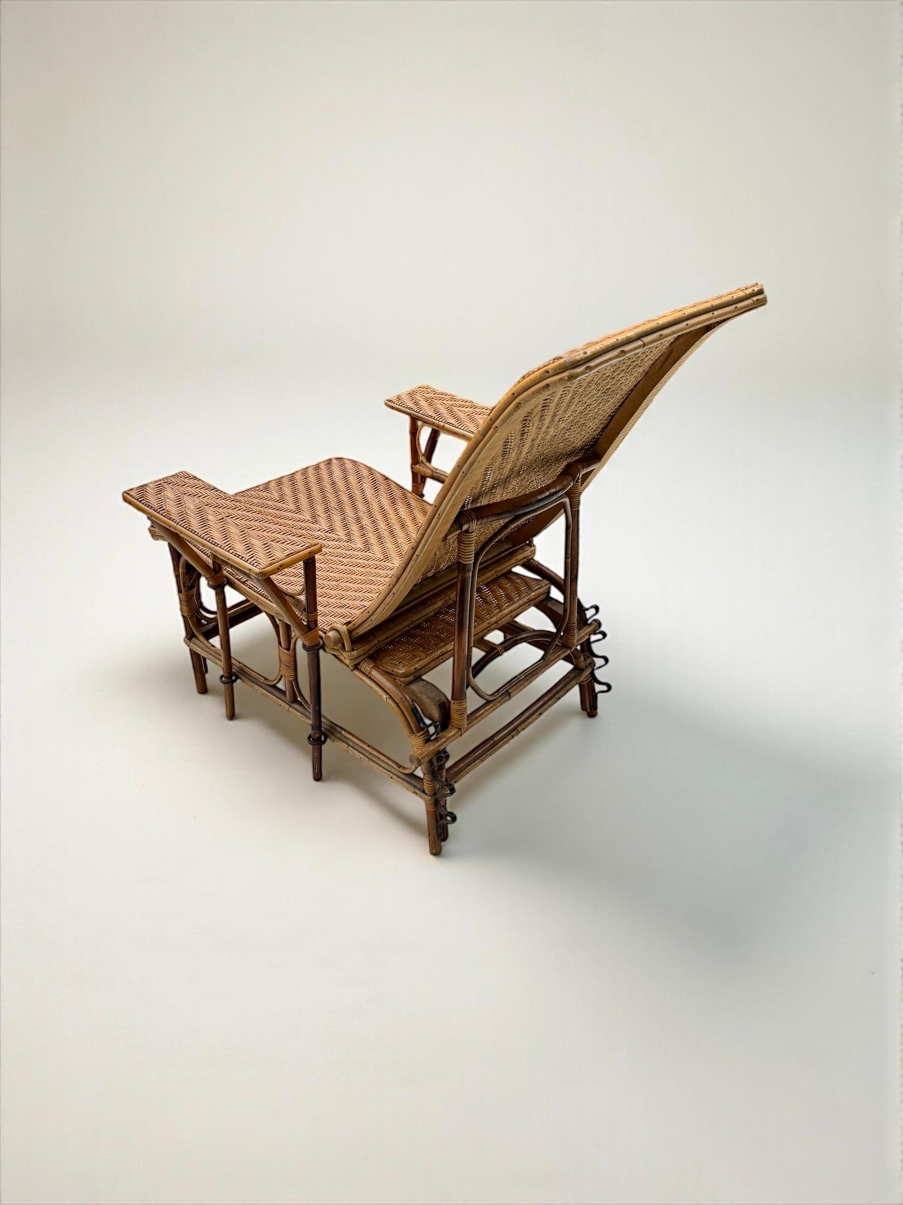 Art déco A.C.C., 20e siècle Chaise longue à vapeur en bambou et canne en vente