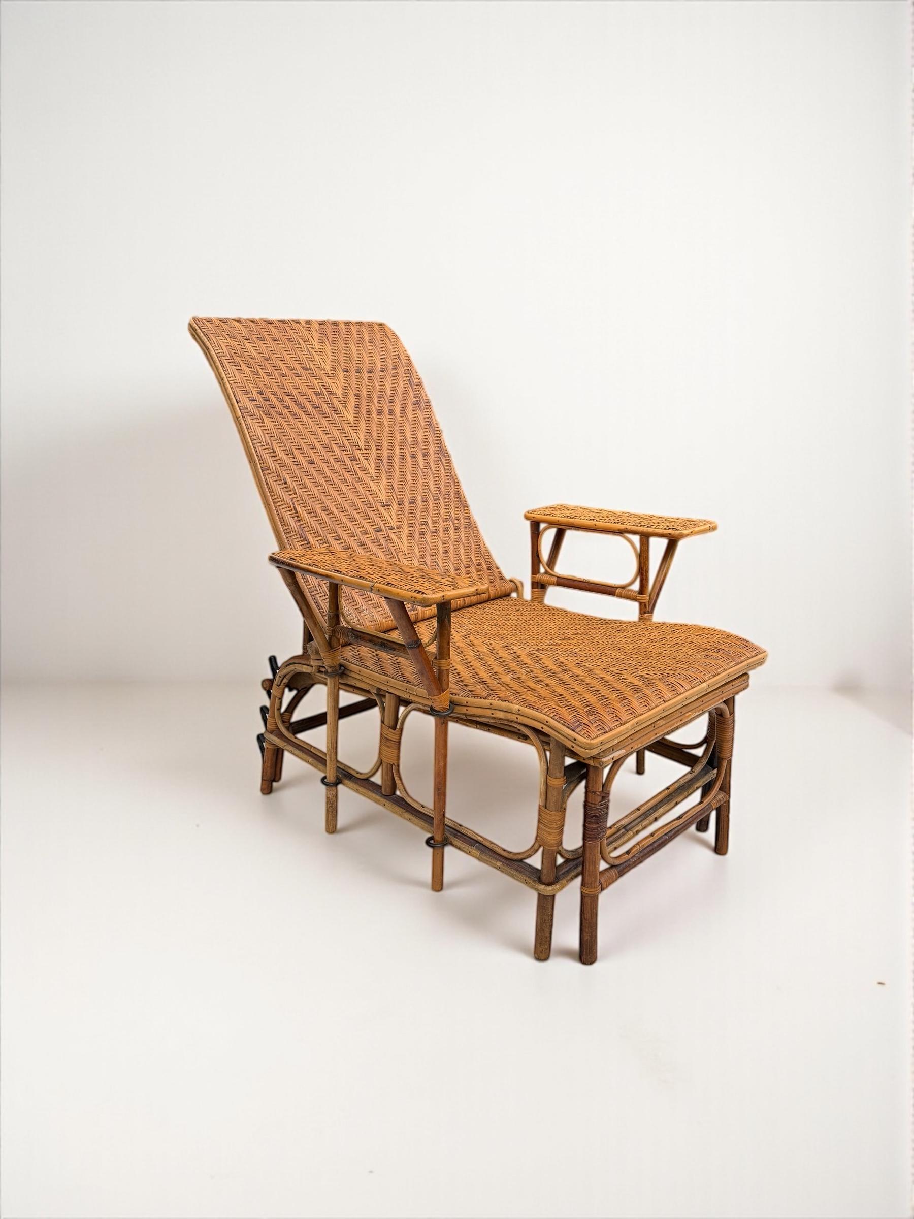 A.C.C., 20e siècle Chaise longue à vapeur en bambou et canne Bon état - En vente à London, GB