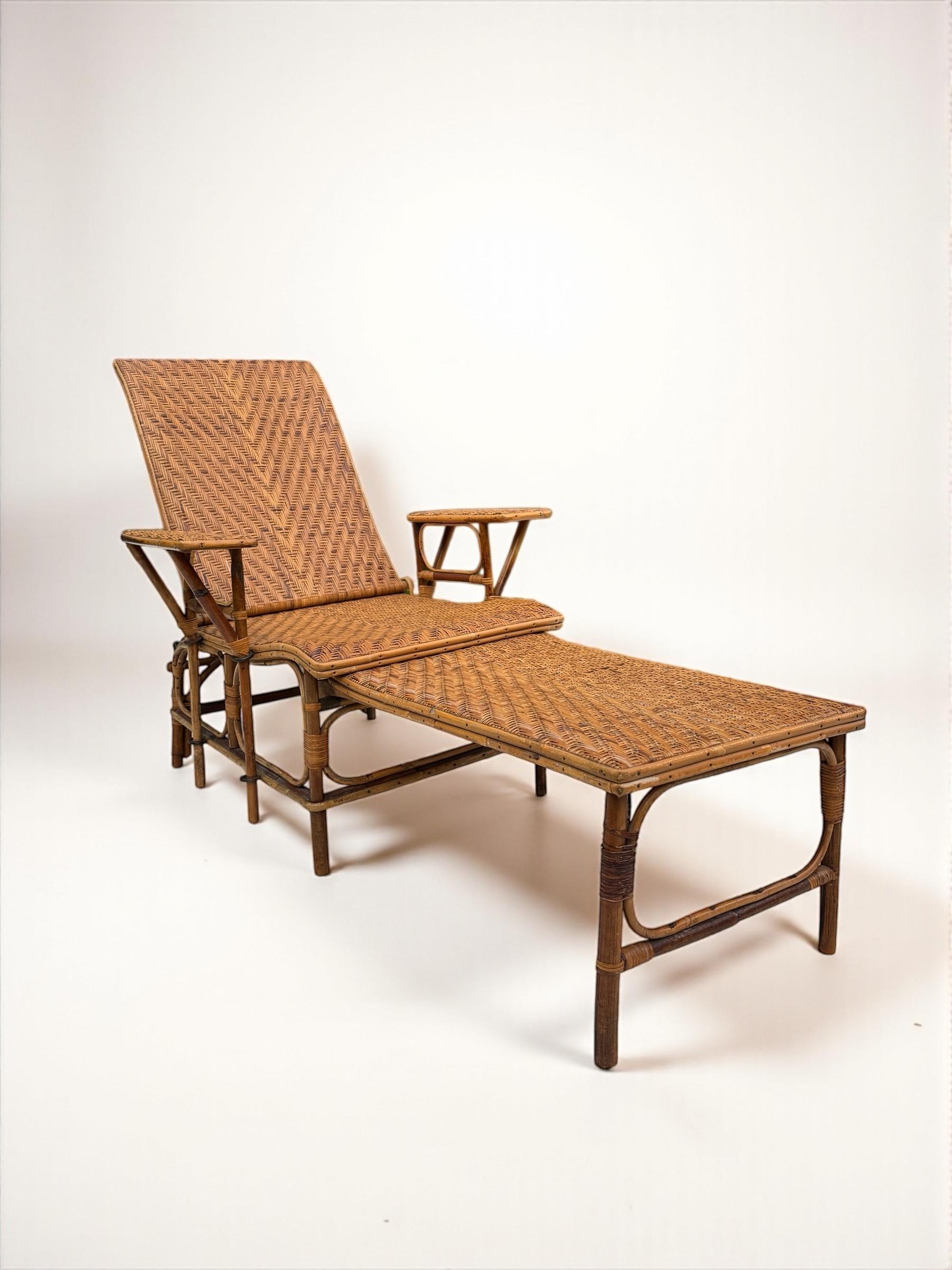 Début du 20ème siècle A.C.C., 20e siècle Chaise longue à vapeur en bambou et canne en vente