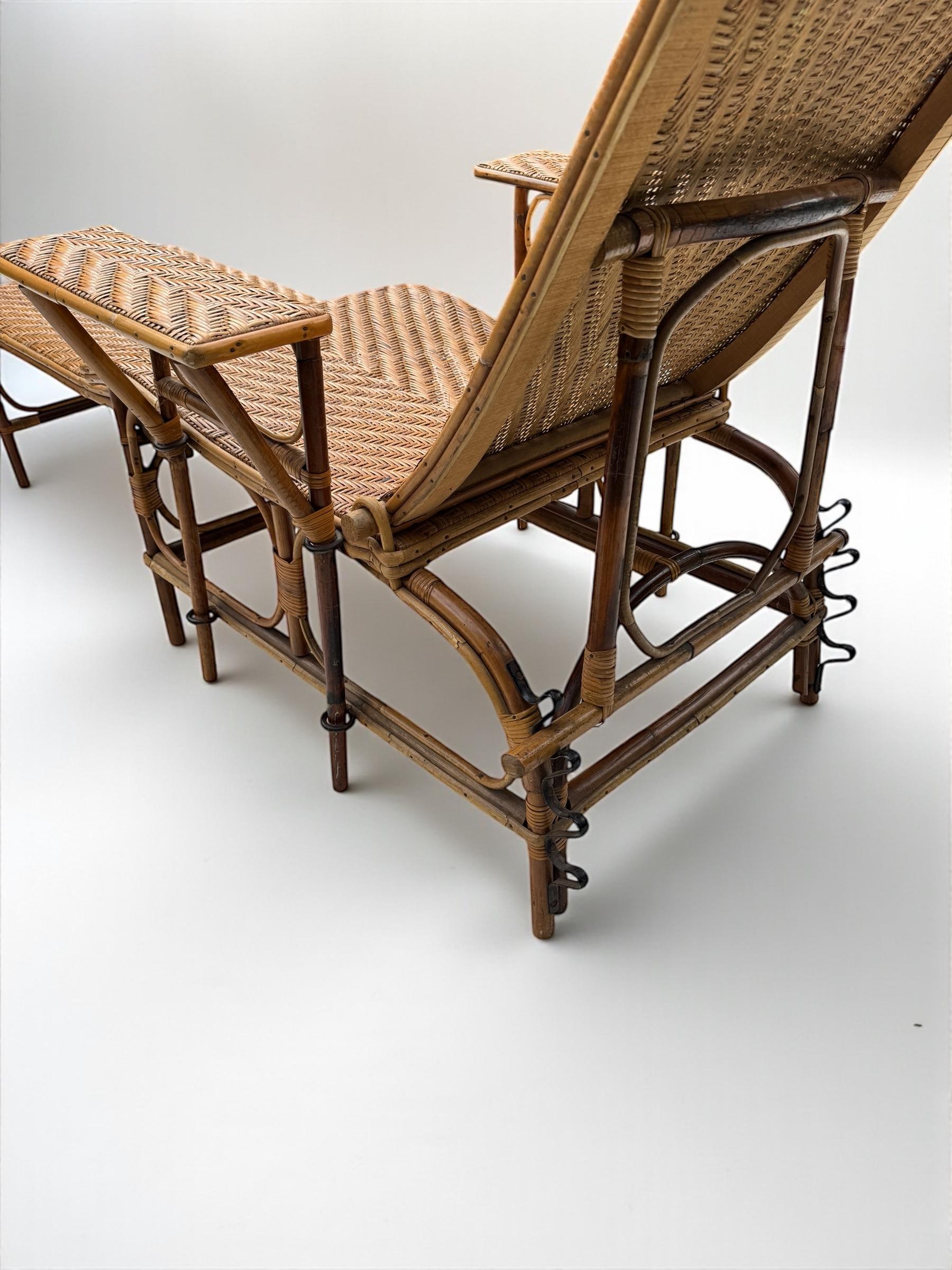 Bambou A.C.C., 20e siècle Chaise longue à vapeur en bambou et canne en vente