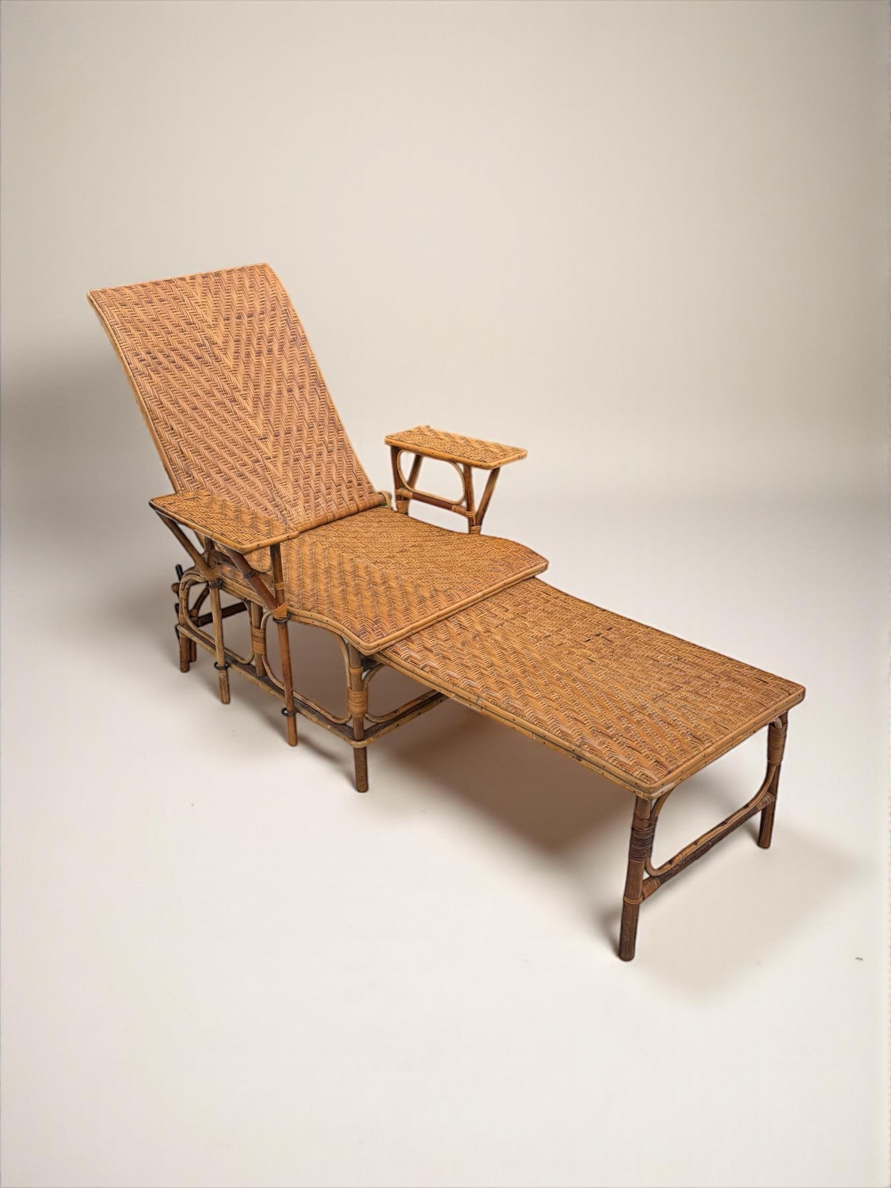 A.C.C., 20e siècle Chaise longue à vapeur en bambou et canne en vente 1