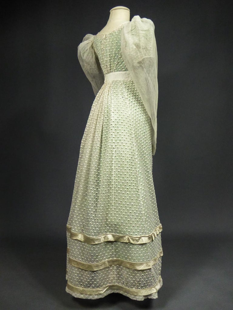 A French Early Regency White Embroidered Day Dress  Circa 1815-1820 at  1stDibs | uninterrupted white dress, 1820 dresses, 1820s day dress