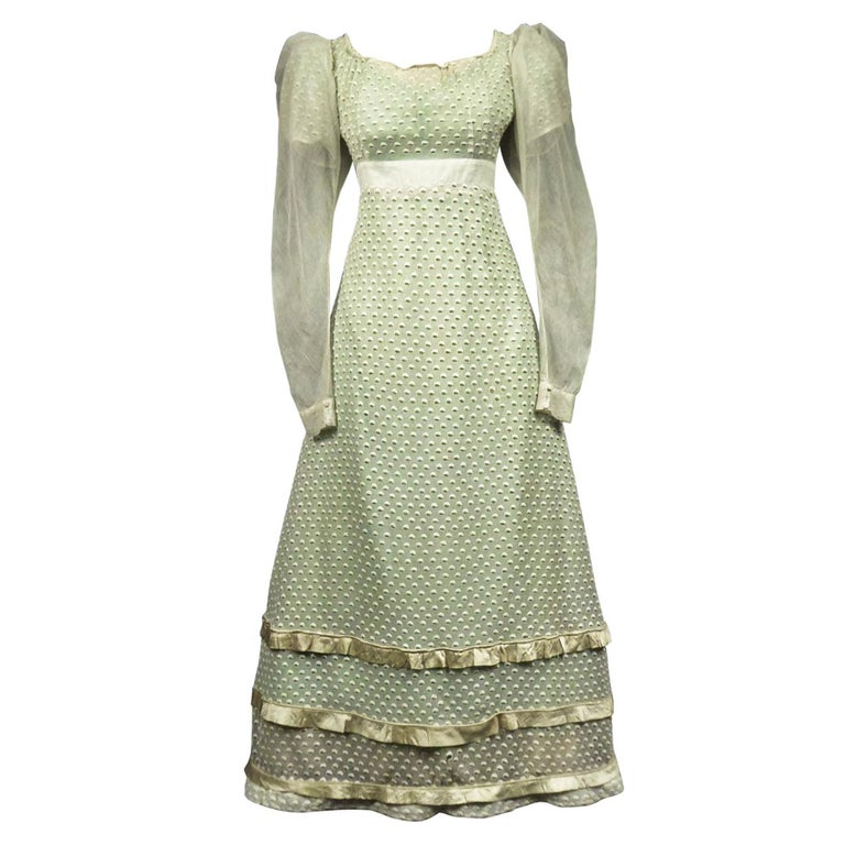 A French Early Regency White Embroidered Day Dress  Circa 1815-1820 at  1stDibs | uninterrupted white dress, 1820 dresses, 1820s day dress