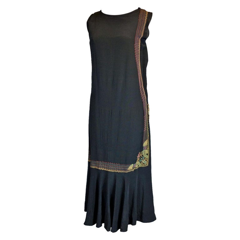 A French Egyptomania Dress In Embroidered Black Crepe silk- Circa 1930 ...