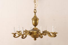 French Eight-Light Gold Tone Metal Chandelier, Mid-20th Century