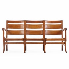 A French Elm Triple-Seat Bench, C. 1960.