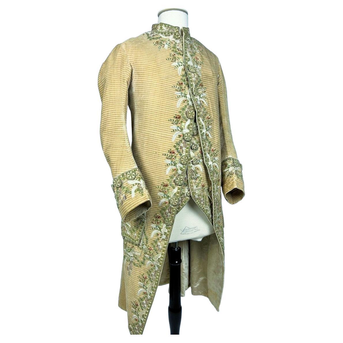 A French Embroidered Velvet Court Habit and Waistcoat Circa 1780