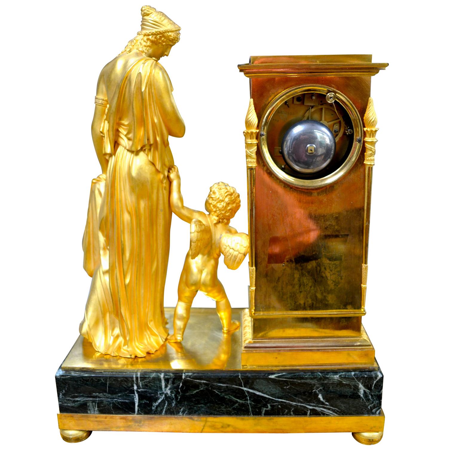 French Empire Allegorical Clock Depicting 