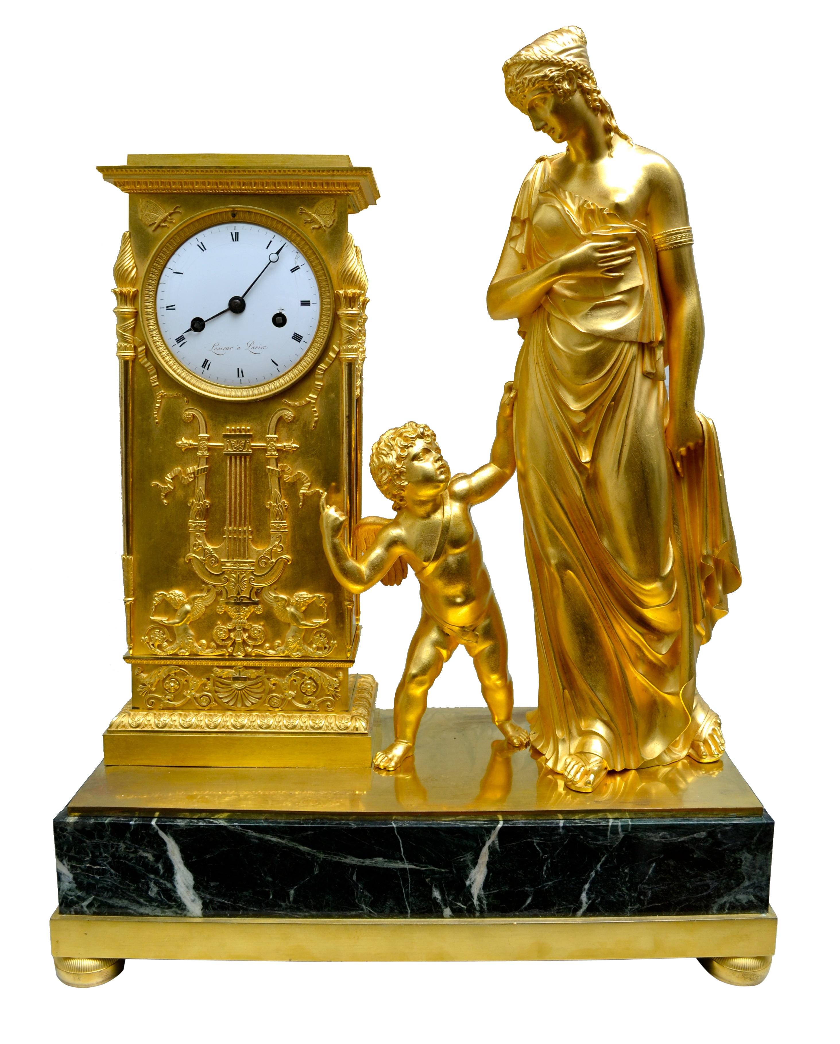 Allegorische französische Empire-Uhr des französischen Kaiserreichs mit der Darstellung „Venus von Liebe geleitet“ von Lesieur im Angebot 2