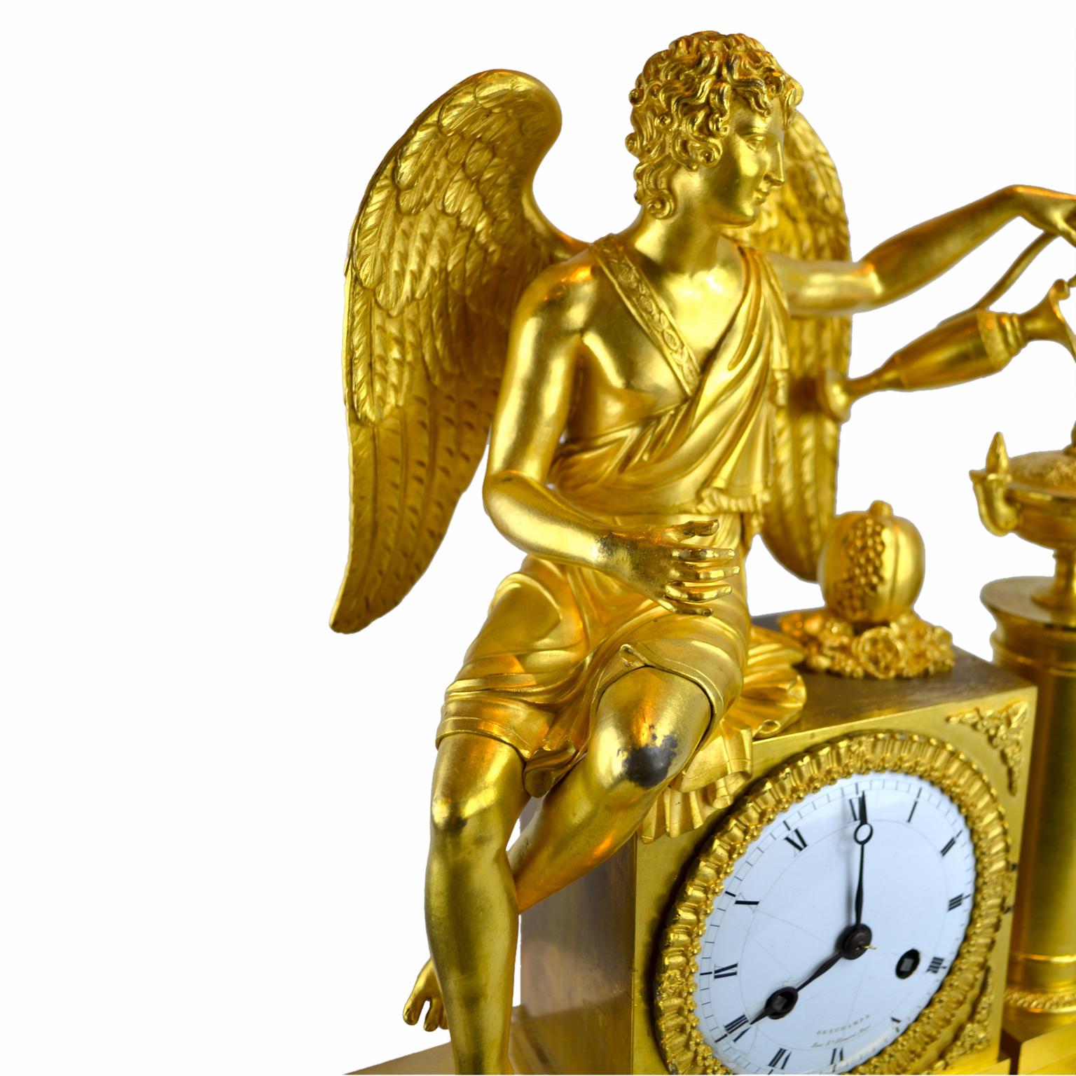 Bronze French Empire Allegorical Clock of Love Nourishing Life For Sale