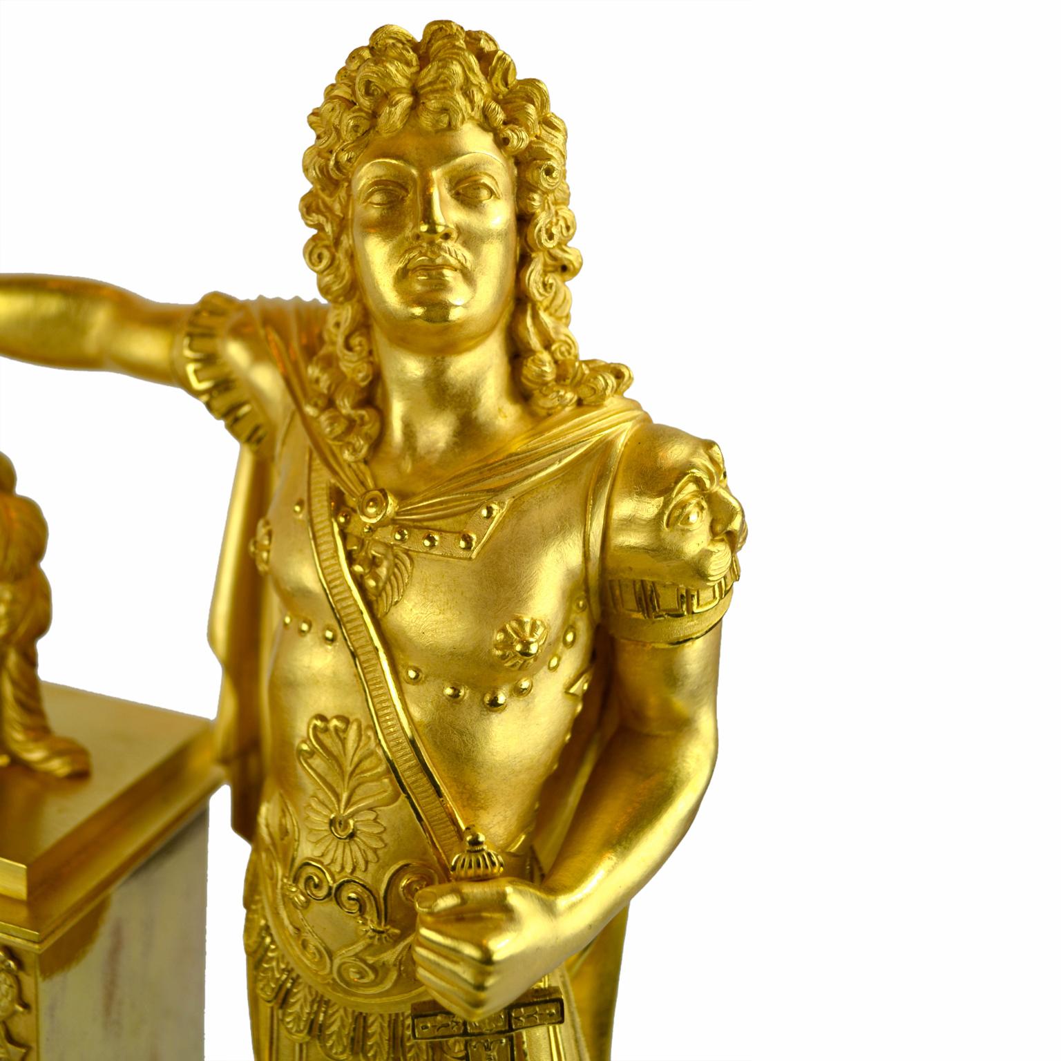 Gilt French Empire clock showing Louis XVI dressed as Caesar For Sale