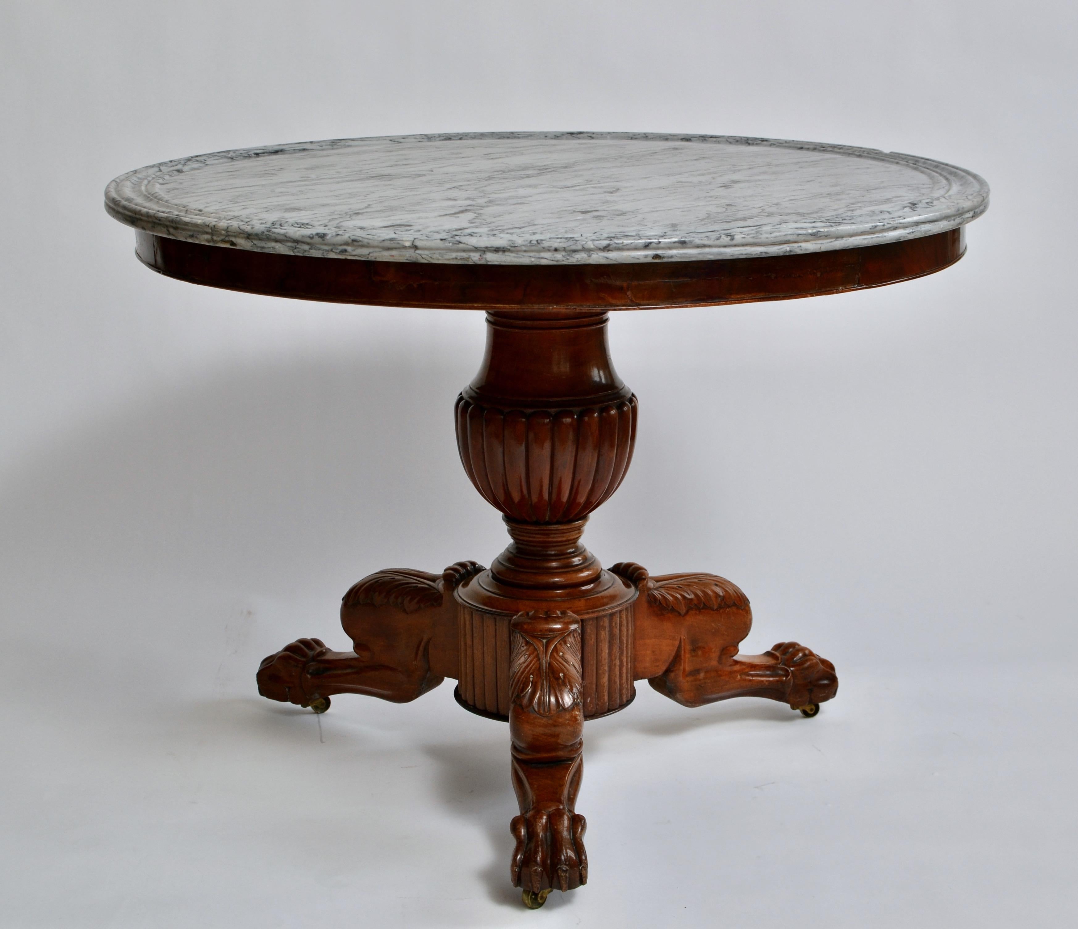 French Empire Mahogany Gueridon Table with a Grey Marble Top 1
