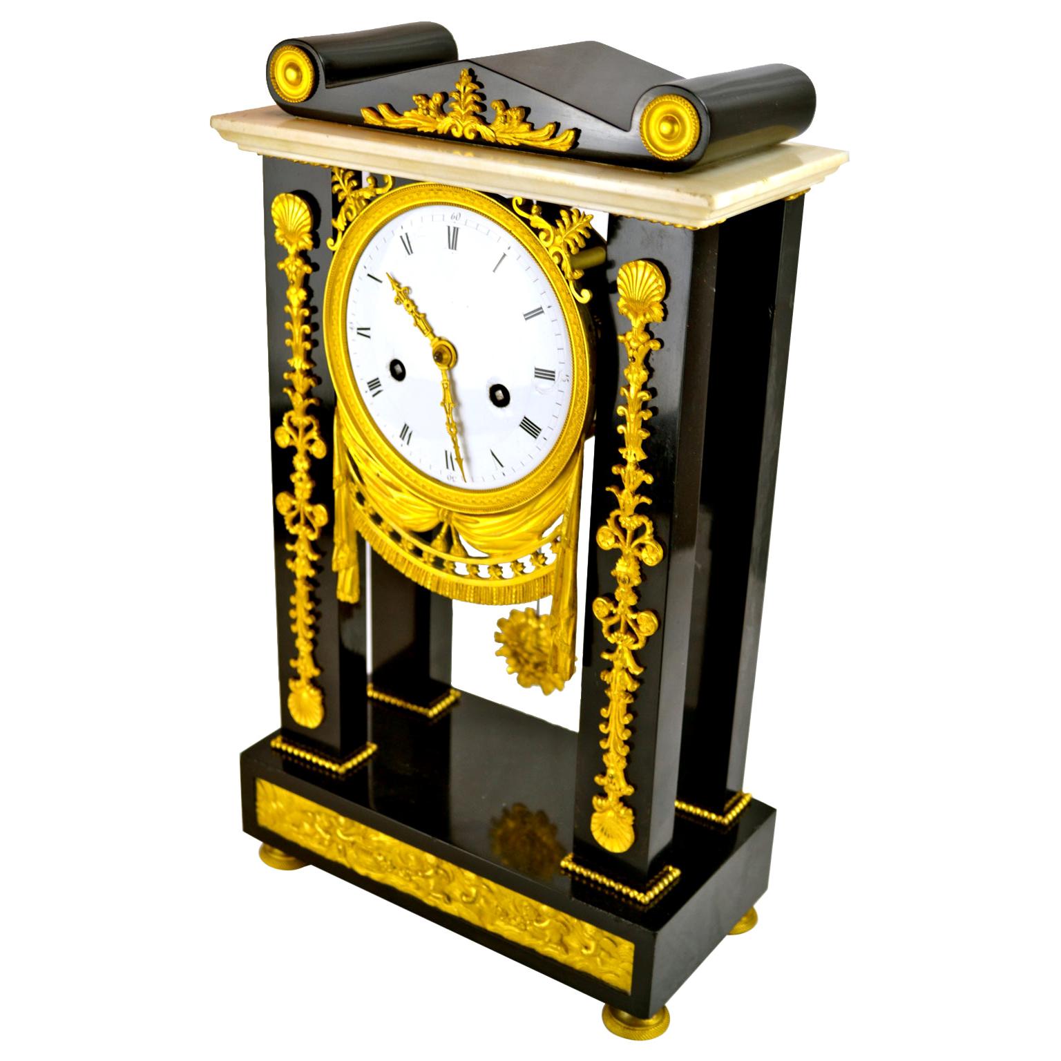 French Empire Marble and Gilt Bronze Portico Clock