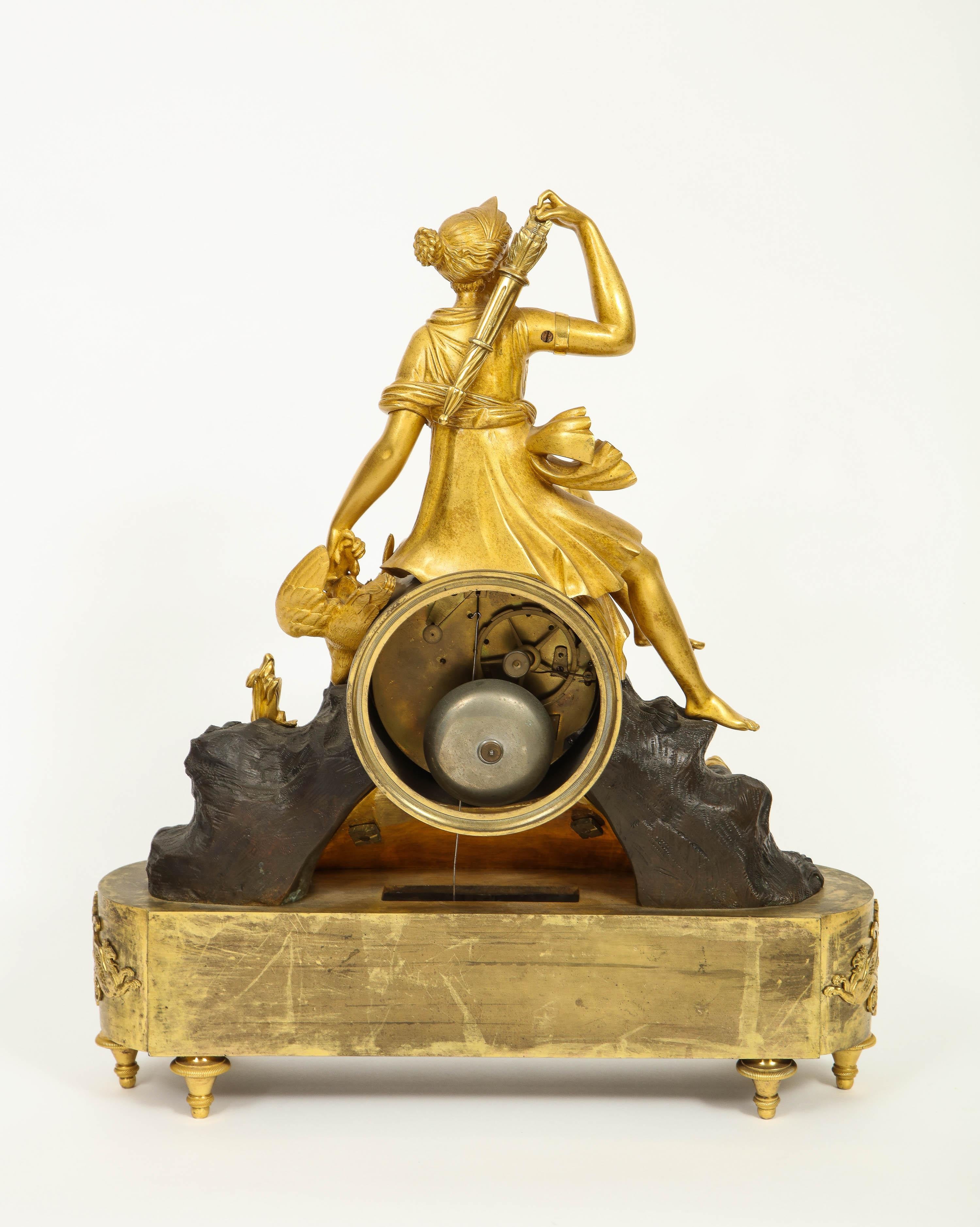 French Empire Ormolu and Patinated Bronze Clock with Huntress Diana, circa 1805 9