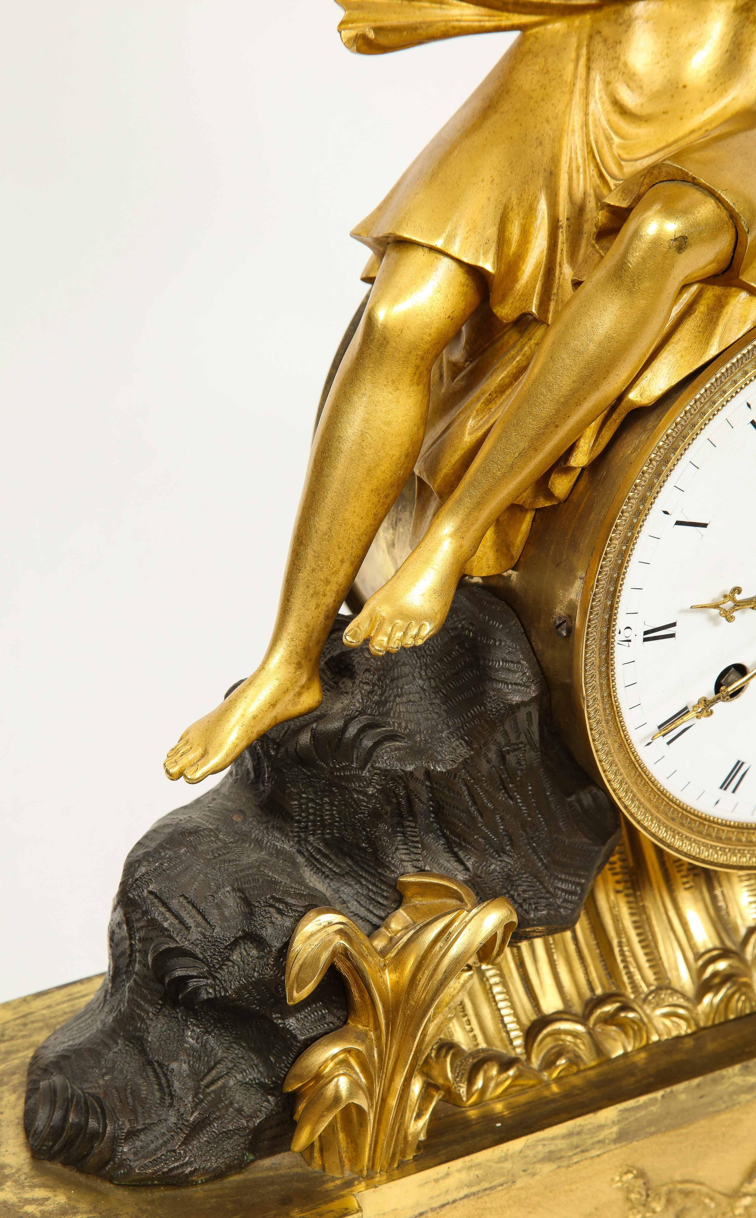 French Empire Ormolu and Patinated Bronze Clock with Huntress Diana, circa 1805 14