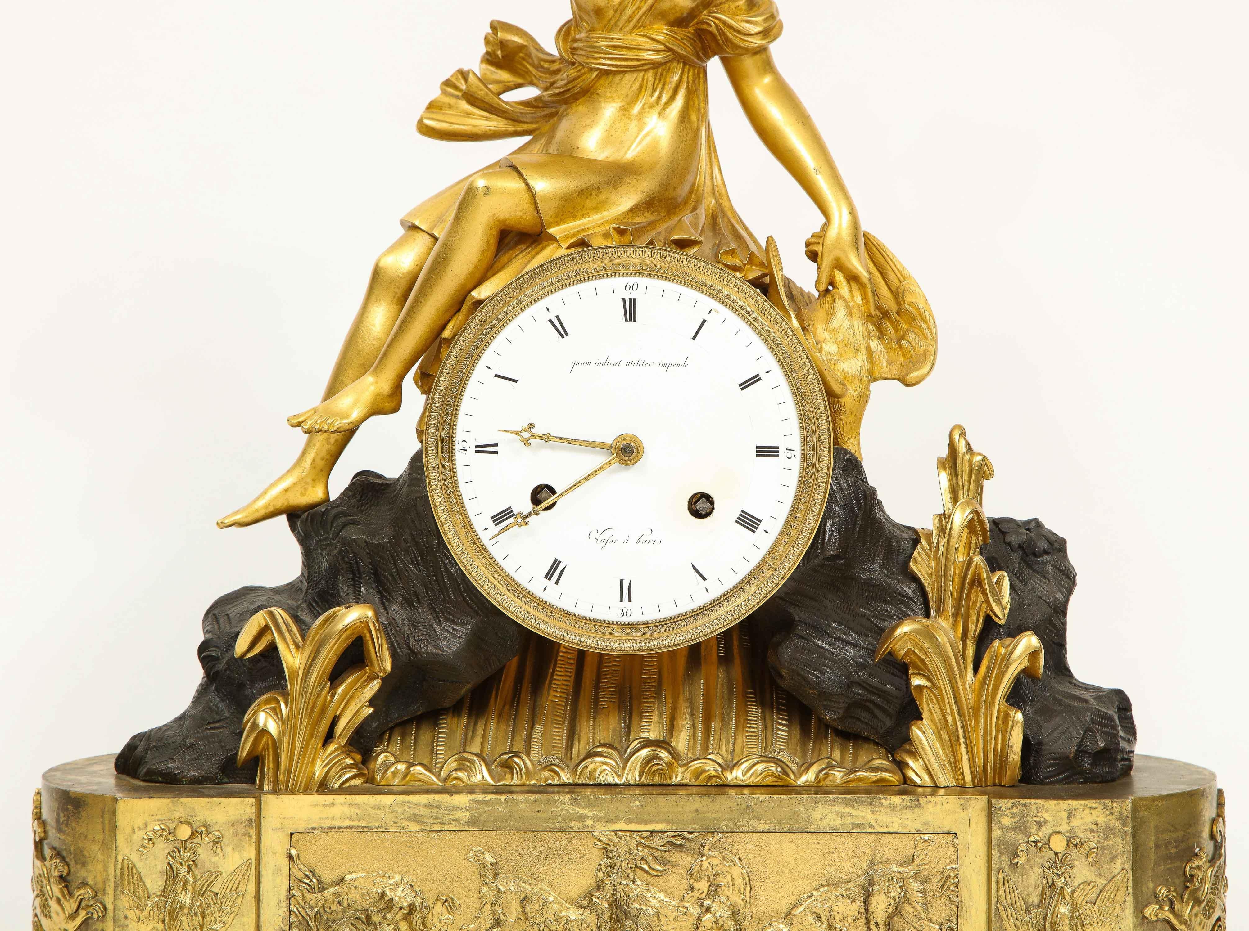 19th Century French Empire Ormolu and Patinated Bronze Clock with Huntress Diana, circa 1805