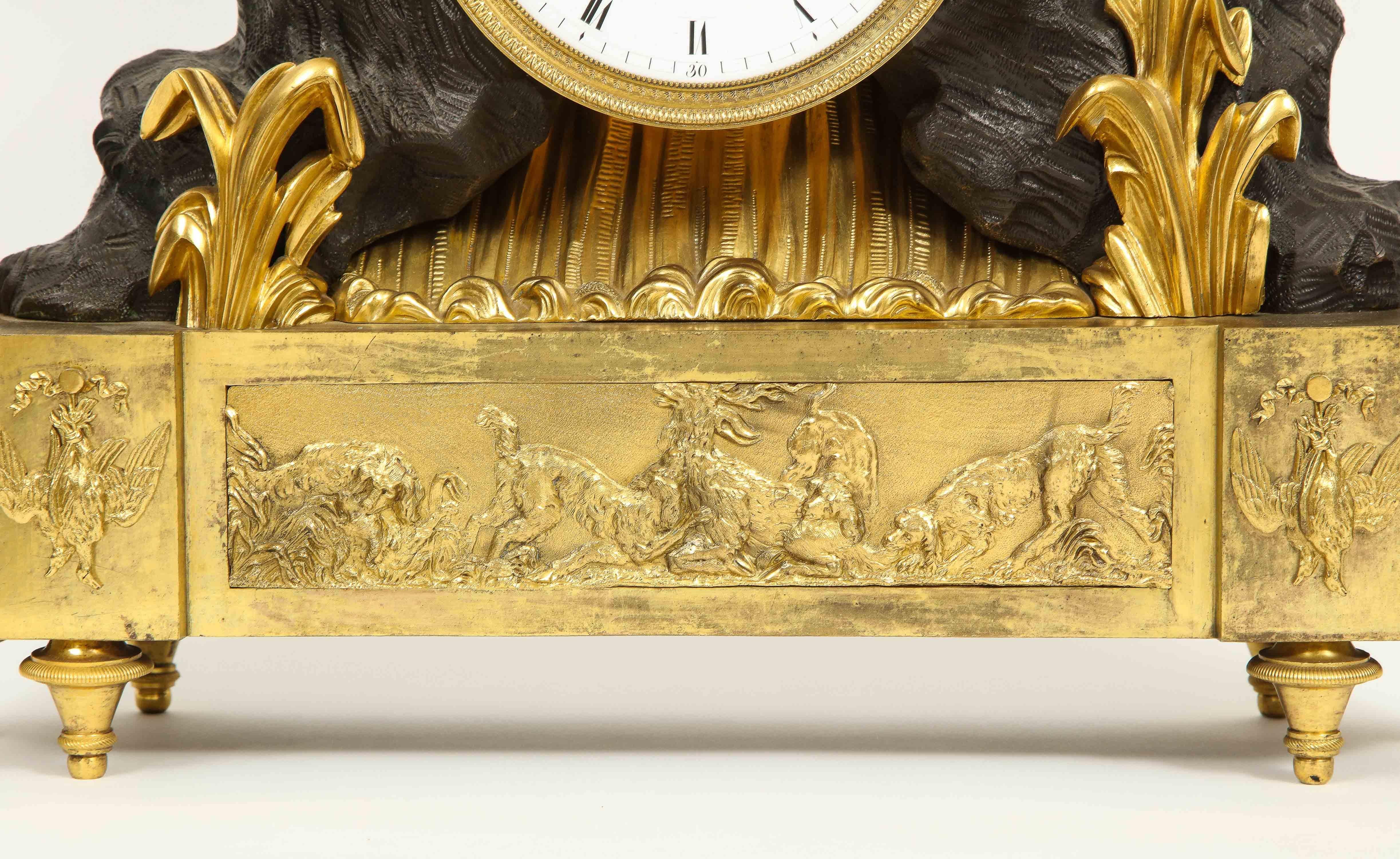French Empire Ormolu and Patinated Bronze Clock with Huntress Diana, circa 1805 3
