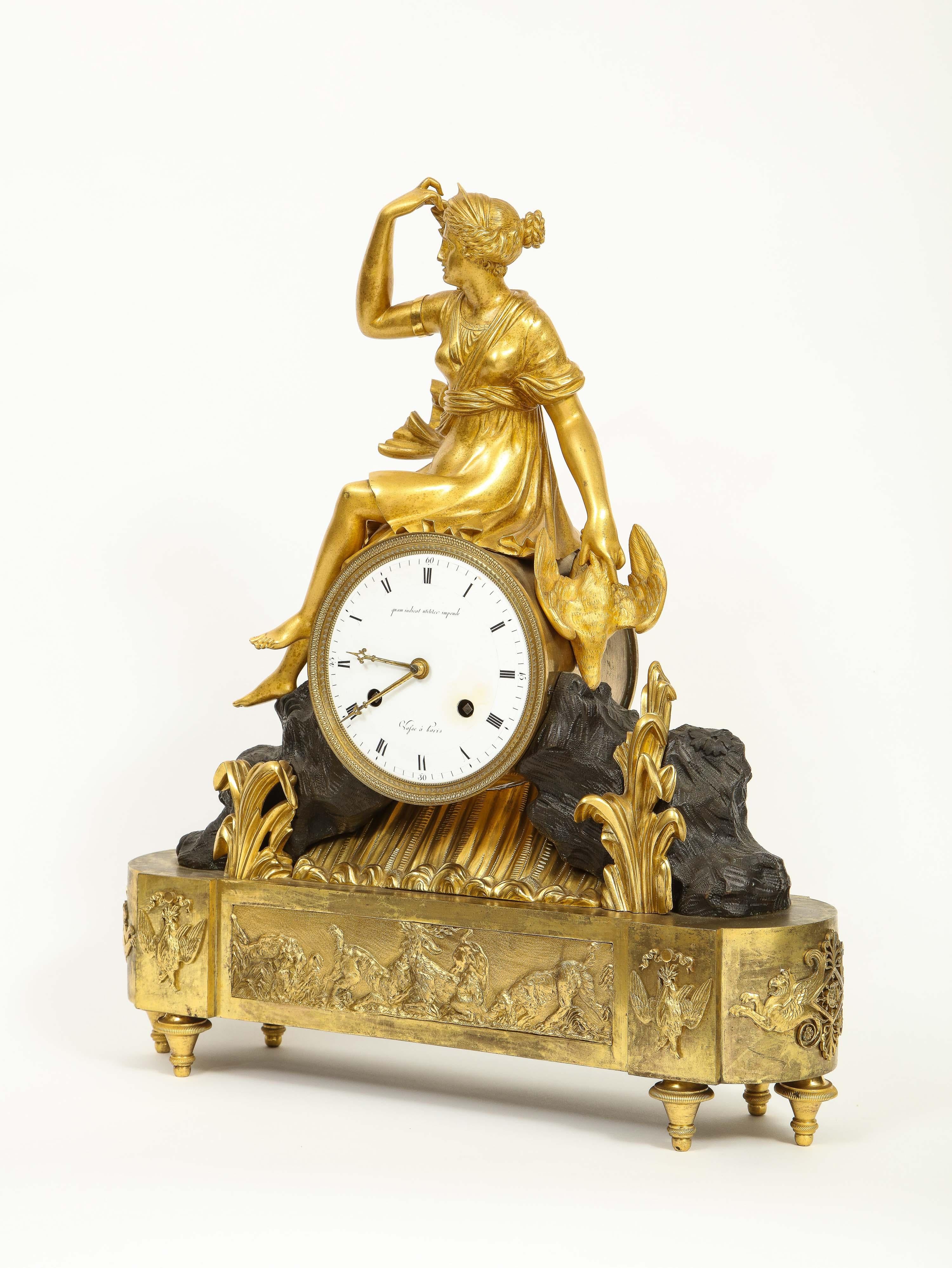 French Empire Ormolu and Patinated Bronze Clock with Huntress Diana, circa 1805 4