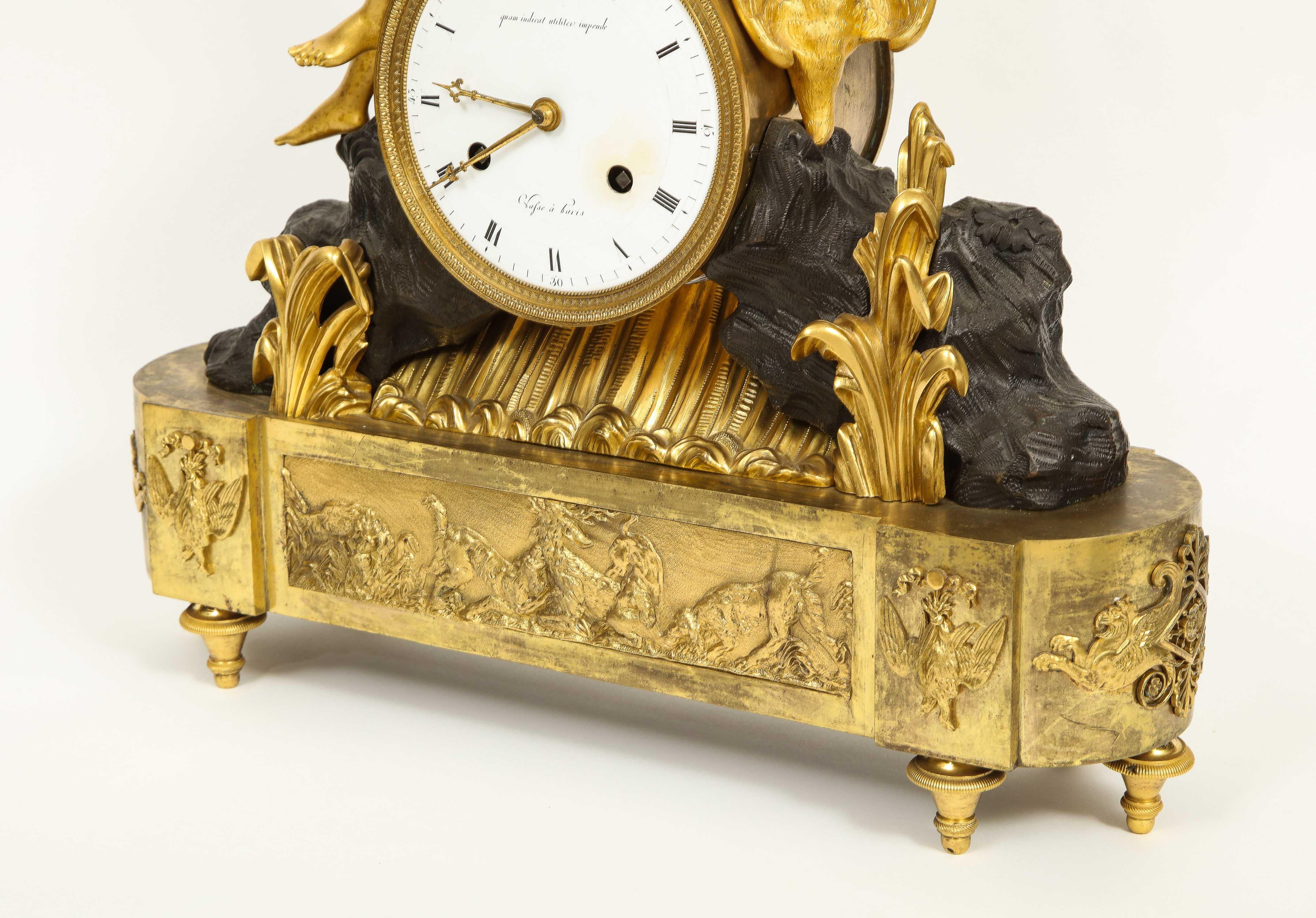 French Empire Ormolu and Patinated Bronze Clock with Huntress Diana, circa 1805 5