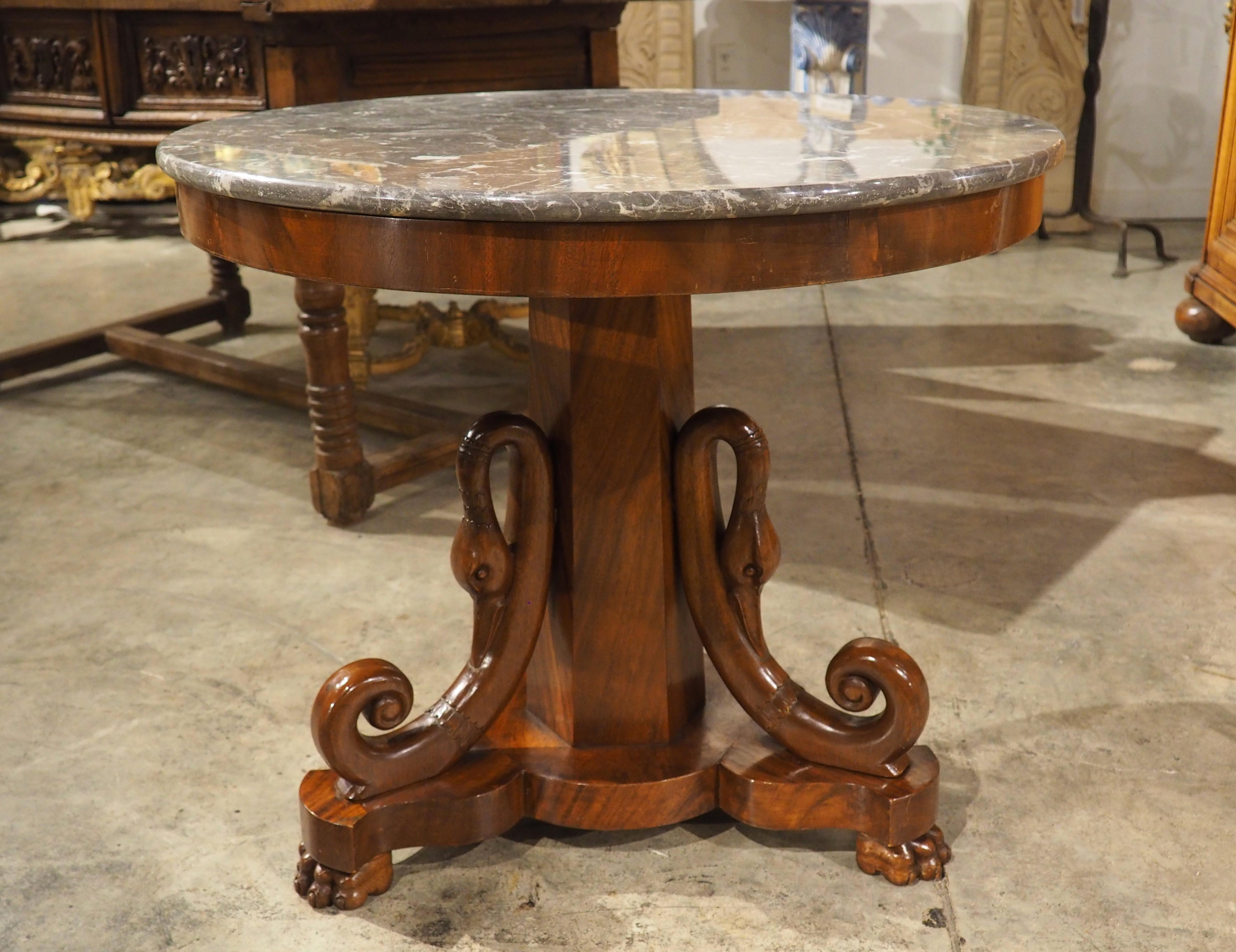 A French Empire Style Center Table with Swans and Marble Top, 19th C. 12