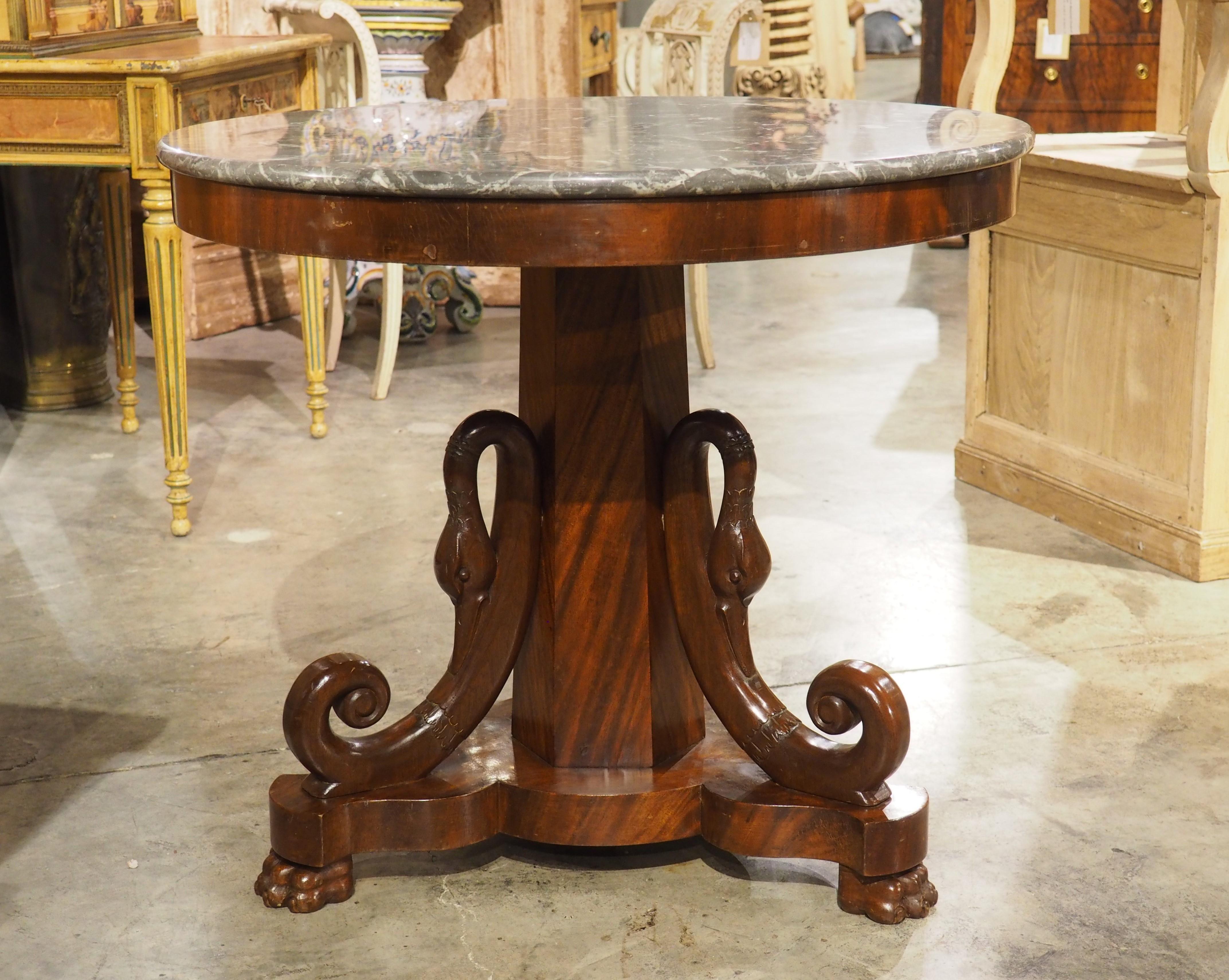 Hand-Carved A French Empire Style Center Table with Swans and Marble Top, 19th C.