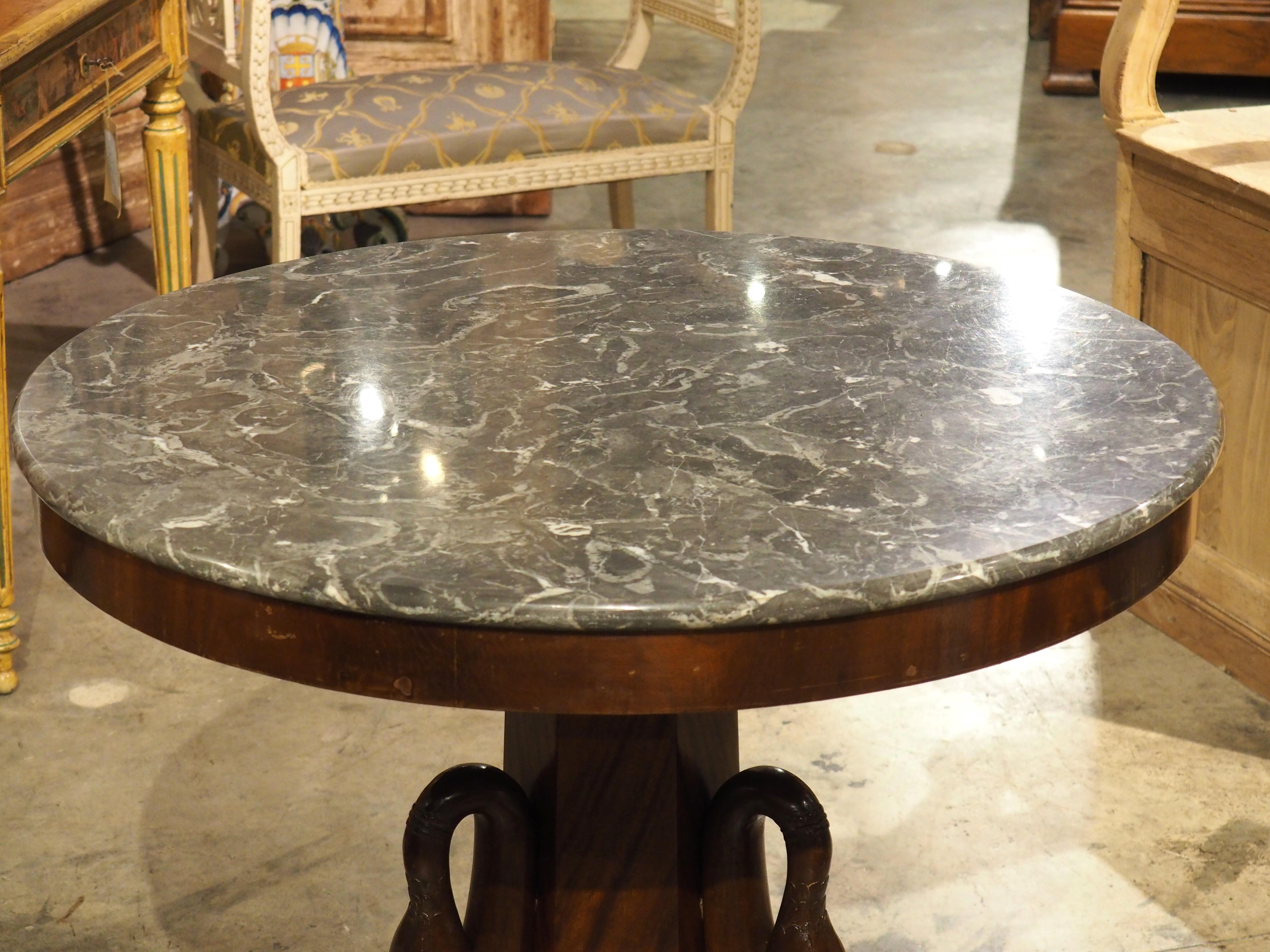 A French Empire Style Center Table with Swans and Marble Top, 19th C. In Good Condition In Dallas, TX