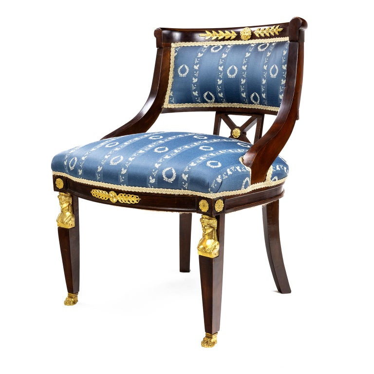 French Empire Style Chair in Mahogany with Omalu Mounts and Masks at