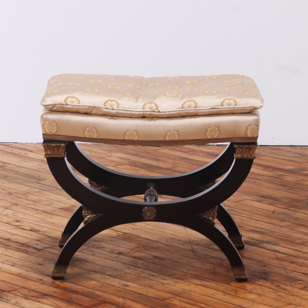 A French Empire style ebonized and giltwood stool, C. 1940. In Good Condition For Sale In Philadelphia, PA