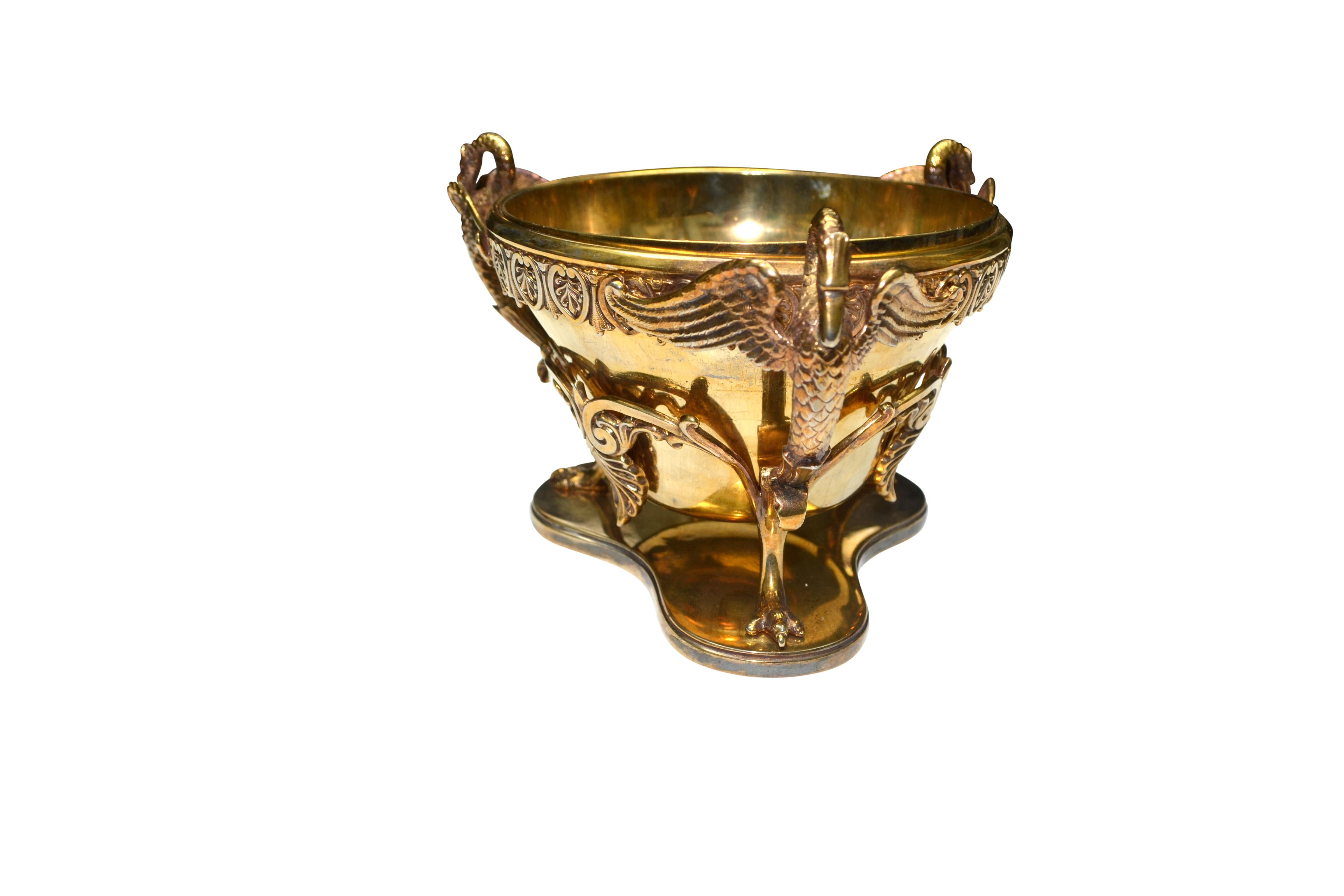 French Empire Style Gilded Metal and Silvered Bowl In Good Condition In Vancouver, British Columbia