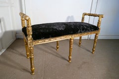 French Empire Style Gilt Boudoir Window Seat, Velvet Upholstery