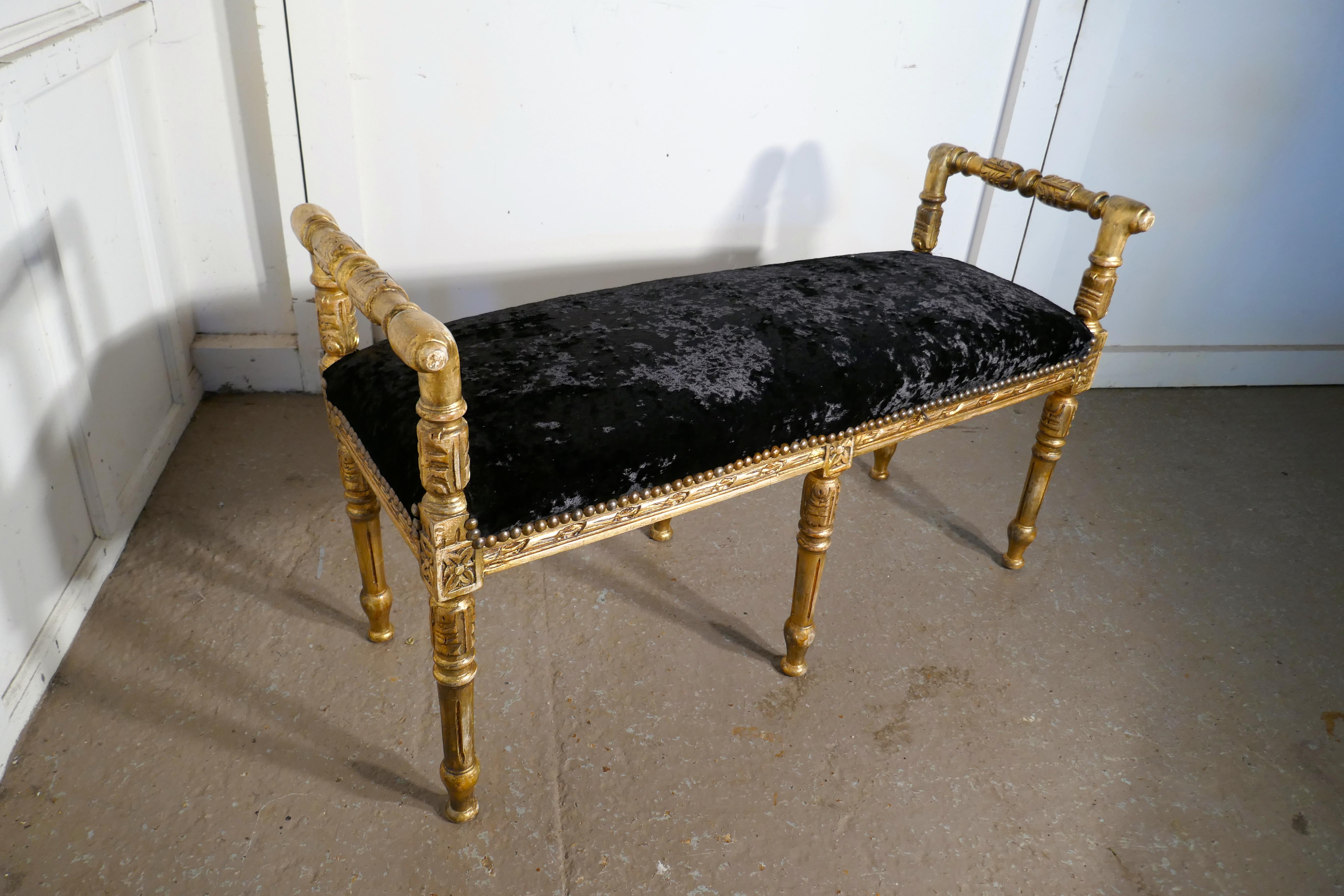 French Empire Style Gilt Boudoir Window Seat, Velvet Upholstery at 1stDibs