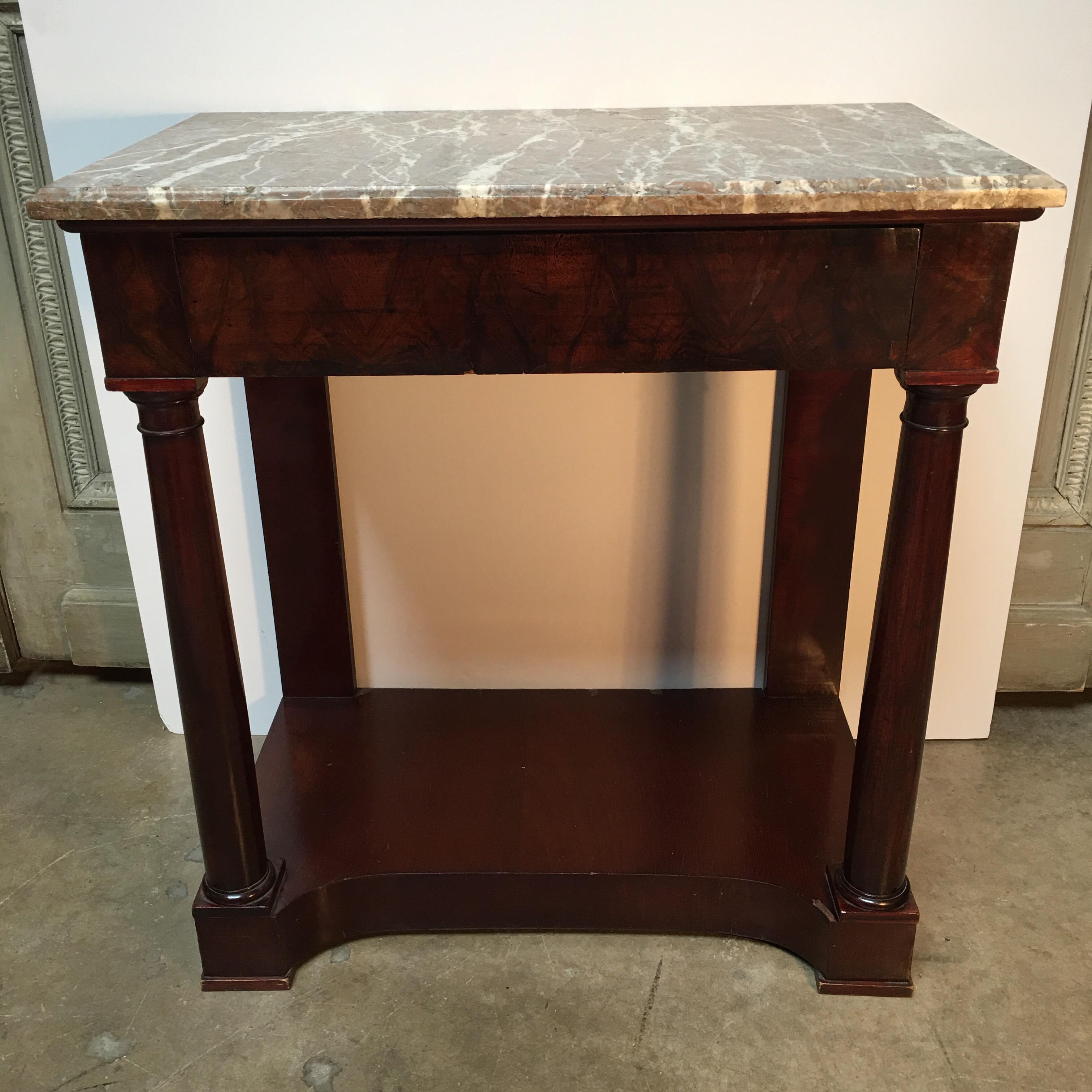 Veneer French Empire Style Mahogany Console with Marble Top