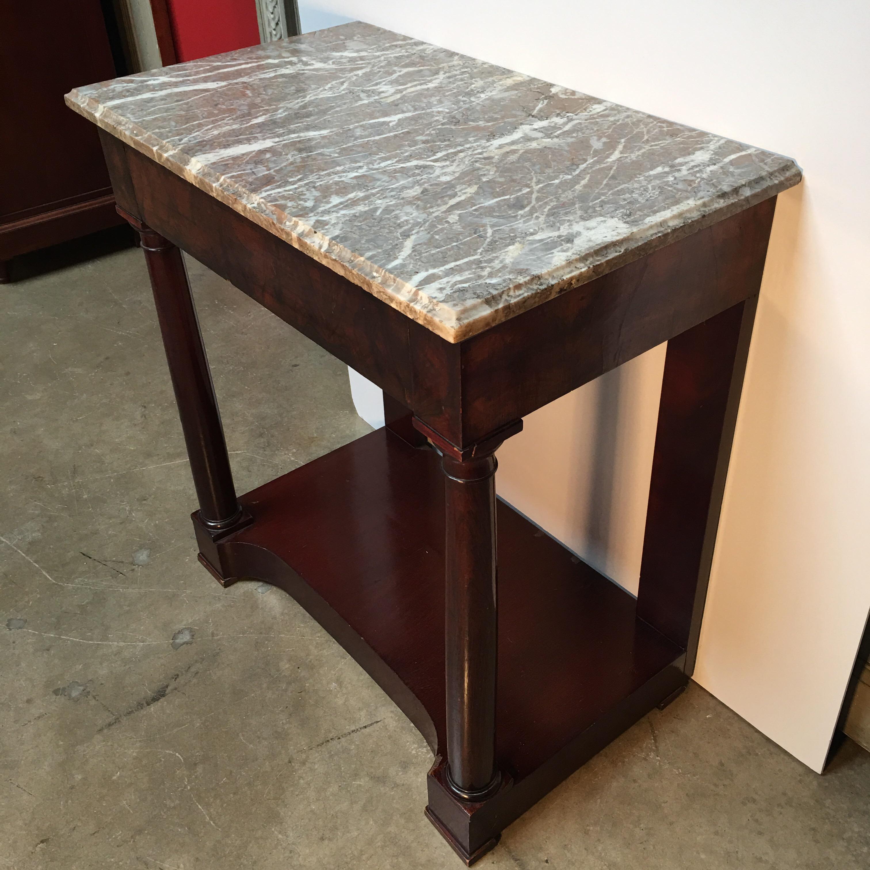 French Empire Style Mahogany Console with Marble Top In Good Condition In Dallas, TX