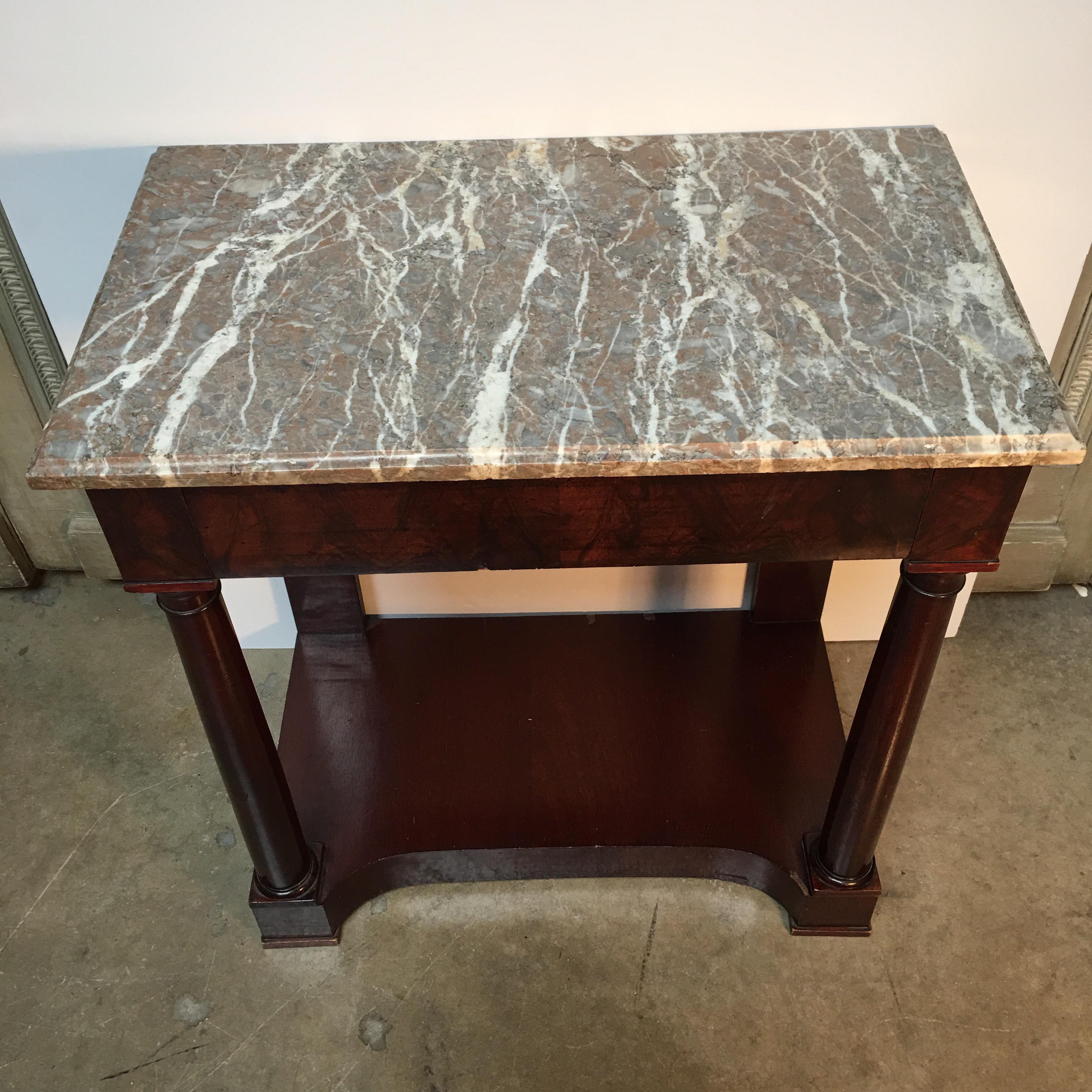 French Empire Style Mahogany Console with Marble Top 2