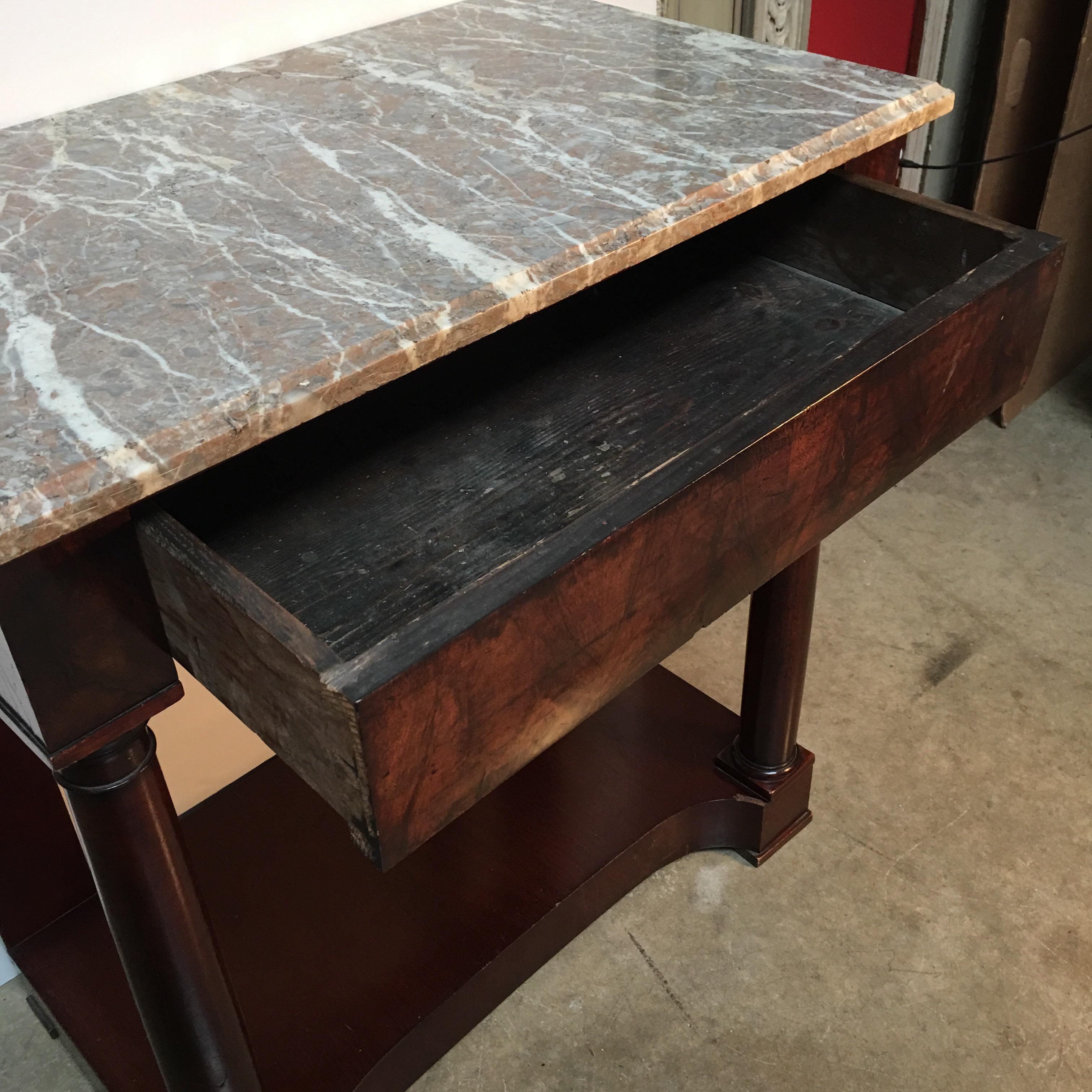 French Empire Style Mahogany Console with Marble Top 3