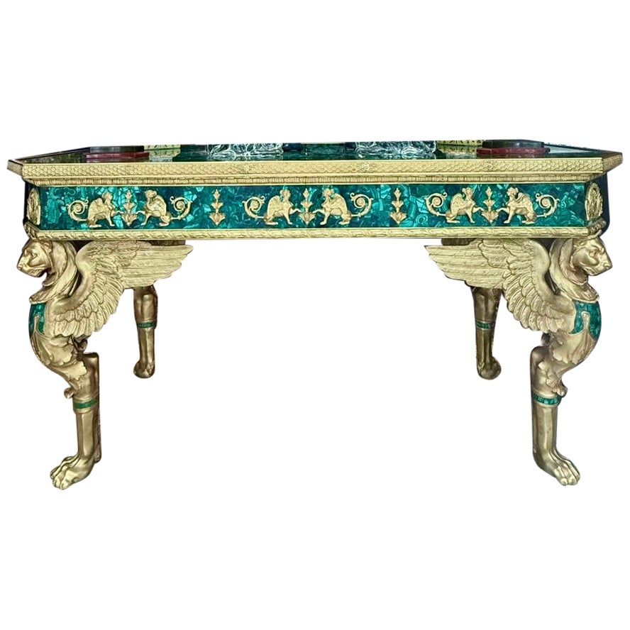 A French Empire style ormolu and malachite centre table, Late 20th century